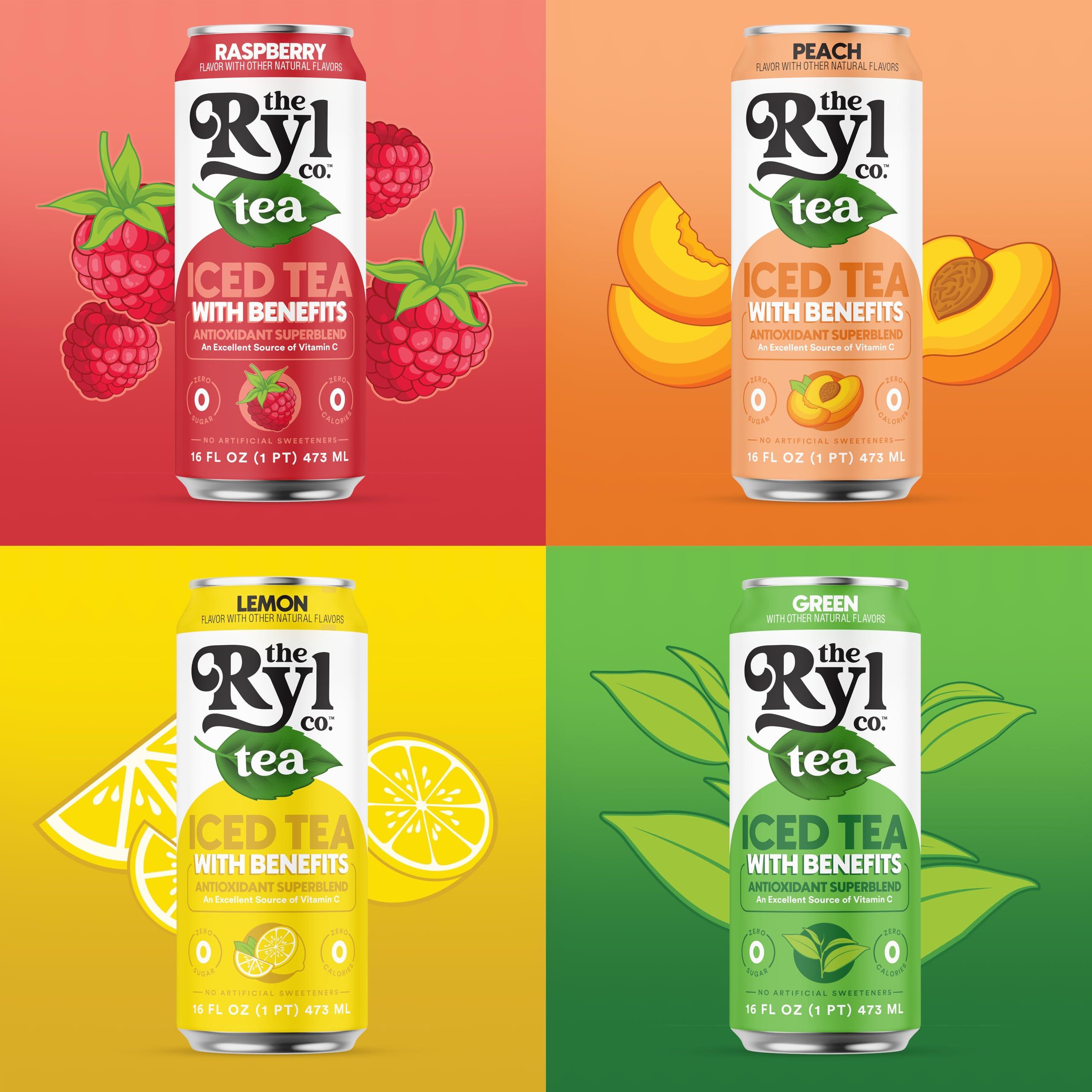 The Ryl Co Ryl Iced Tea, Variety Pack, Antioxidant Superblend, Zero Sugar, Low Carb, Zero Calorie Iced Tea, 16.0 Fl Oz (12-Pack)