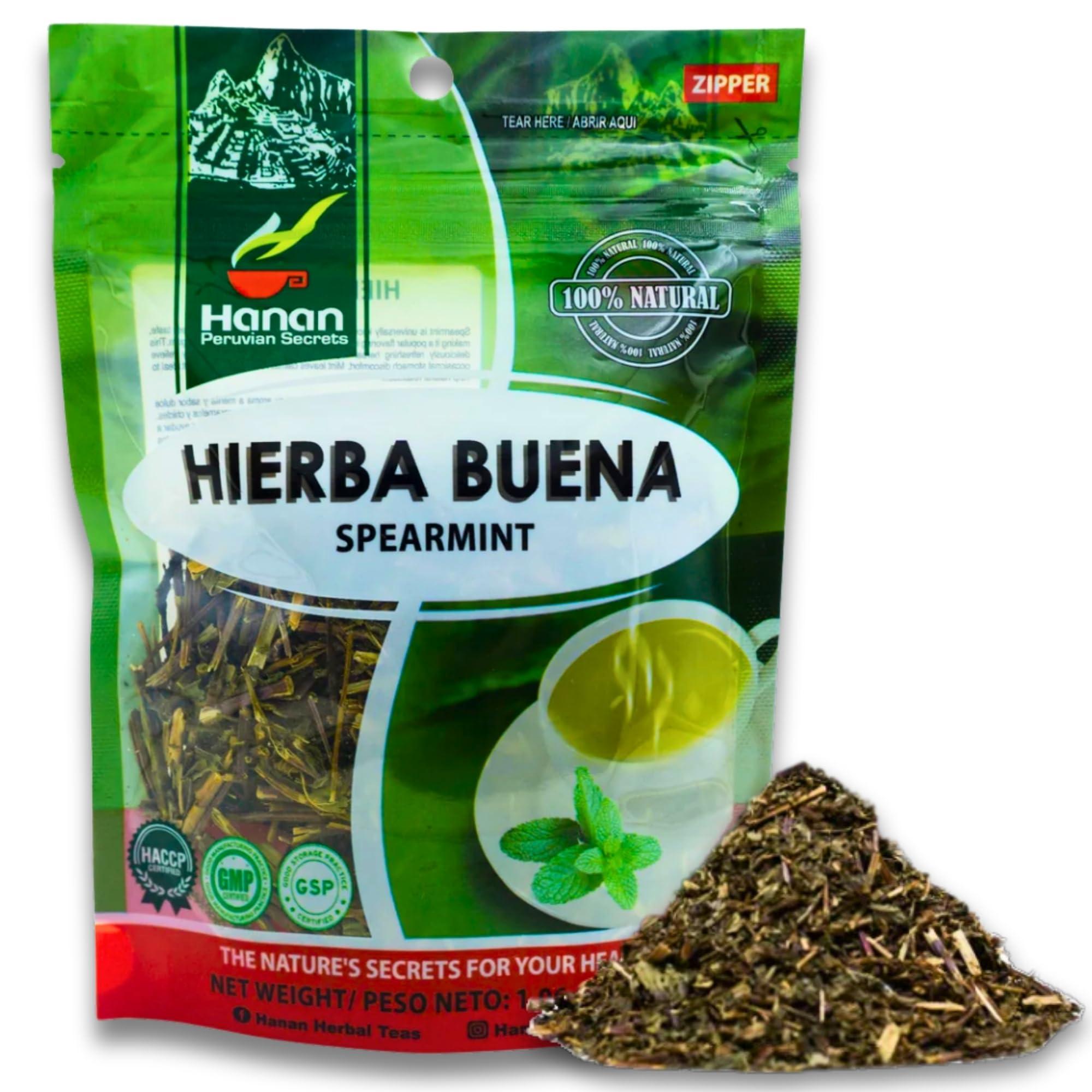 Hanan Hanan Spearmint Tea Loose Leaf (Hierba Buena) 1.1 oz (30 g) - Dried Peppermint Leaves (Mentha Spicata) Plant Leaves from Peru
