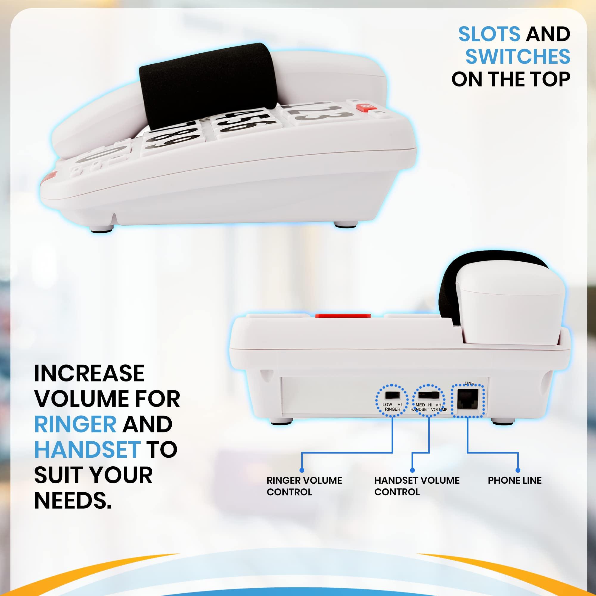 Acenis Acenis Big Button Phone for Seniors - Corded Landline Telephone - Large Buttons and One-Touch Dialling for Visually Impaired - 80 dB Amplified Ringer for Hearing Impaired, Ergonomic Non-Slip Grip