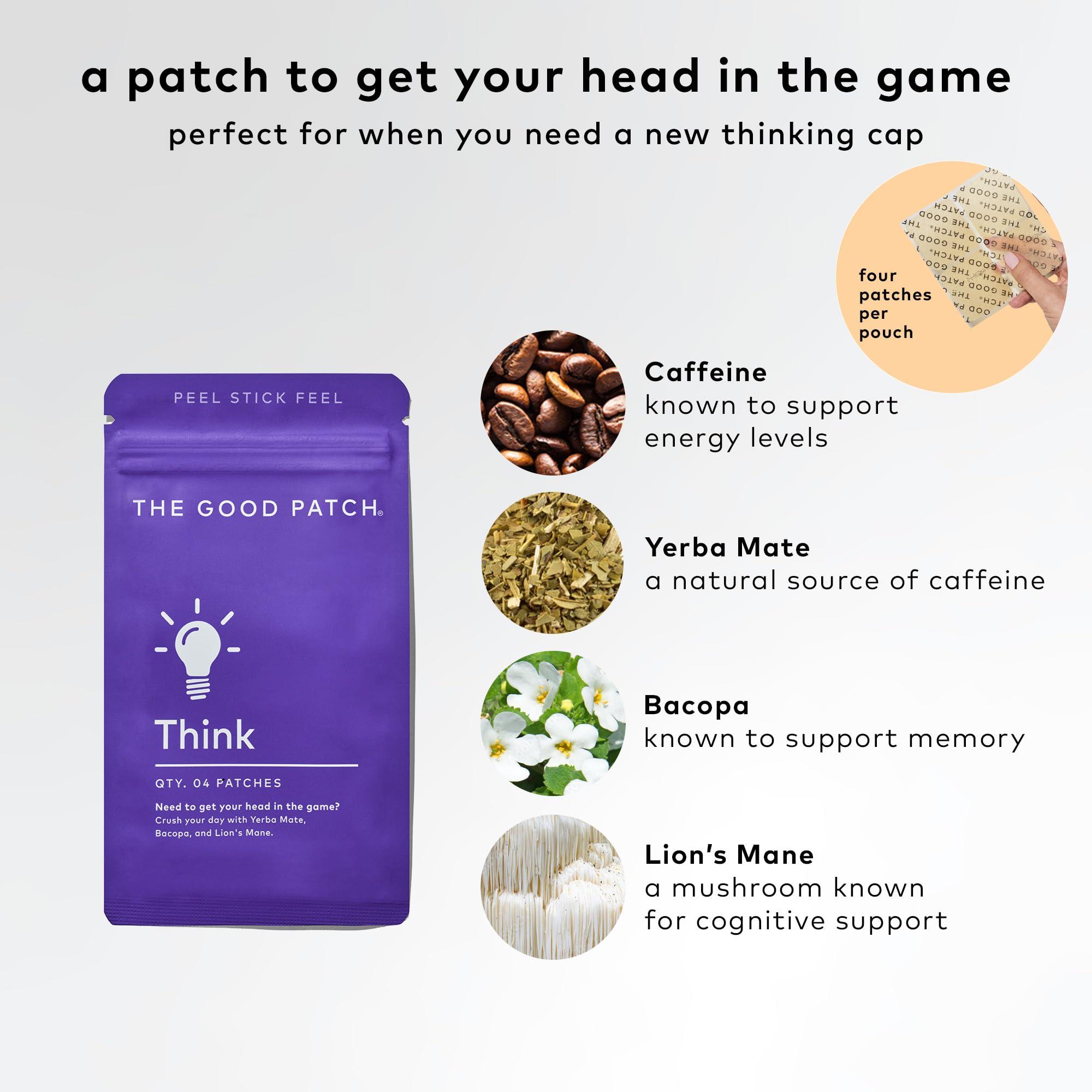 The Good Patch The Good Patch Think Patch, Natural Patch with Caffeine, Yerba Mate, Bacop, Lion\'s Mane, Plant Powered Wearable Wellness, Focus Patches, Sustained Release (16 Total Patches)