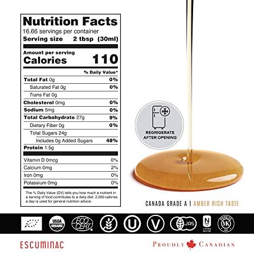 Escuminac Escuminac Canadian Maple Syrup, 16.9 Fl Oz Glass Bottle & Gift Box. Extra Rare, Amber Rich Taste. 100% Pure & Organic. Gourmet Gift.