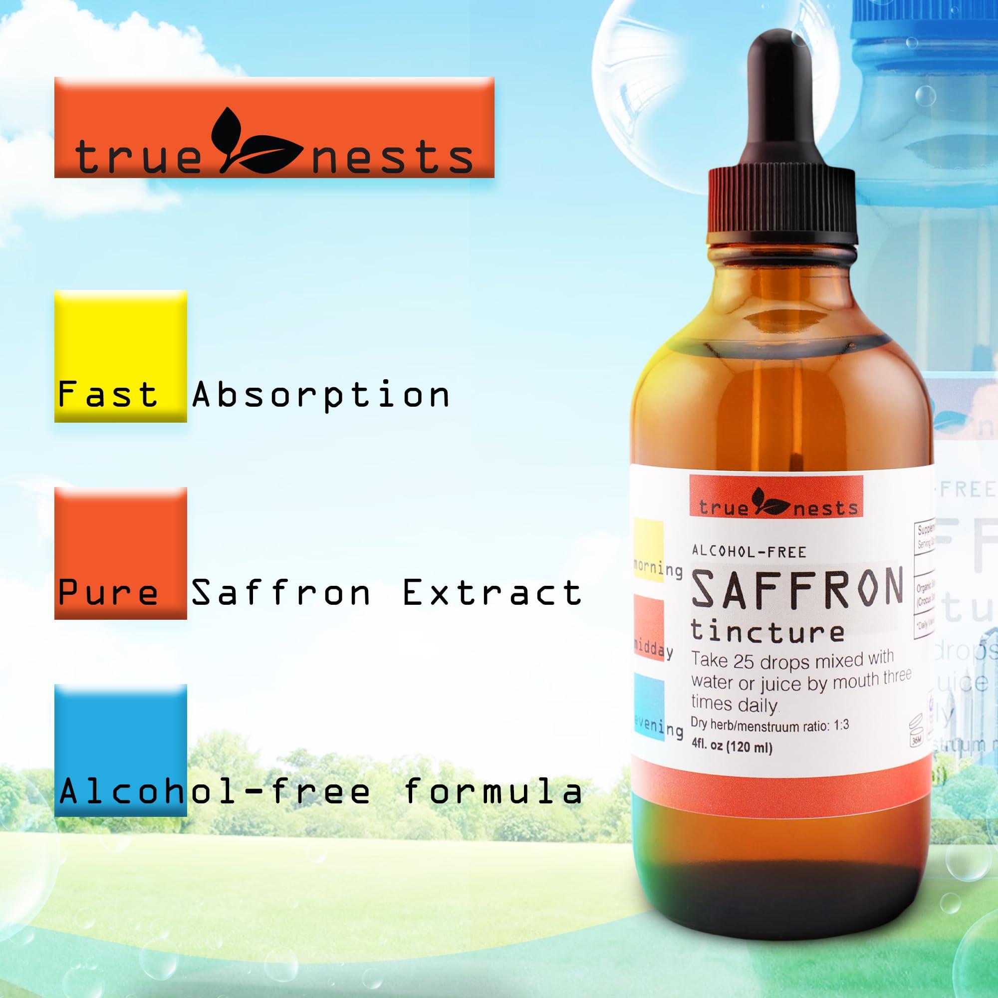 True Nests Organic Saffron Tincture Pure Saffron Extract Drops Premium Saffron Crocus Liquid Supplement Natural, Vegan, Non-GMO Pure Saffron Liquid Extract 4oz