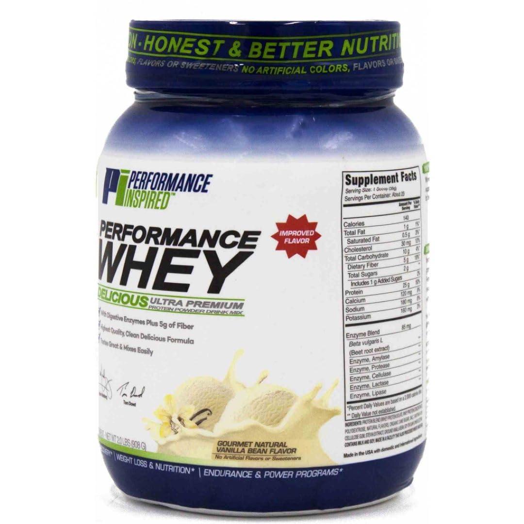 PERFORMANCE INSPIRED PERFORMANCE INSPIRED Nutrition WHEY Protein Powder - All Natural - 25G - Contains BCAAs - Digestive Enzymes - Fiber Packed - Natural Vanilla - 2lb