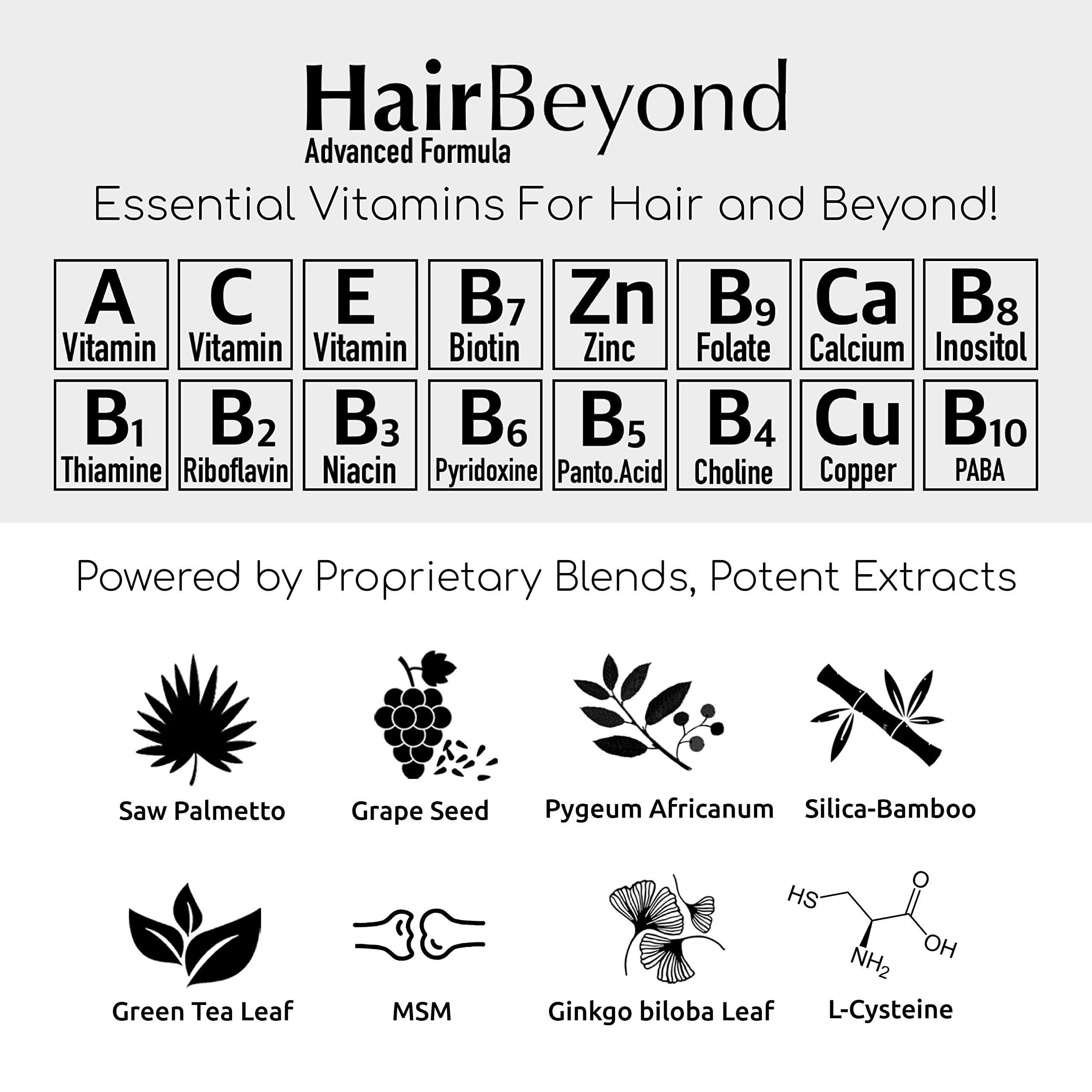 Afterave Essentials HairBeyond Advanced Hair Growth Formula, Improves Follicle & Scalp Strength For Stronger Growth, Hair Loss Protection, Vitamin A, C, E, B Complex Saw Palmetto Silica Zinc Calcium Niacin Thiamin Biotin