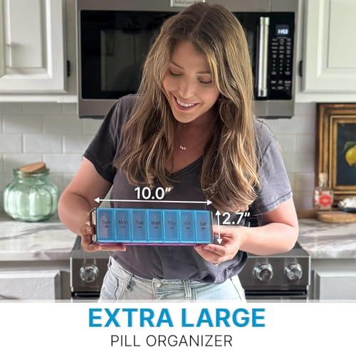 BEXEEN Extra Large Pill Organizer- XXL Pill Box 7 Day - Weekly Pill Organizer with AM PM Large Compartments Big Pill Case for Supplements Jumbo Pill Holder for Vitamins Huge Medicine Organizer 2 Times a Day