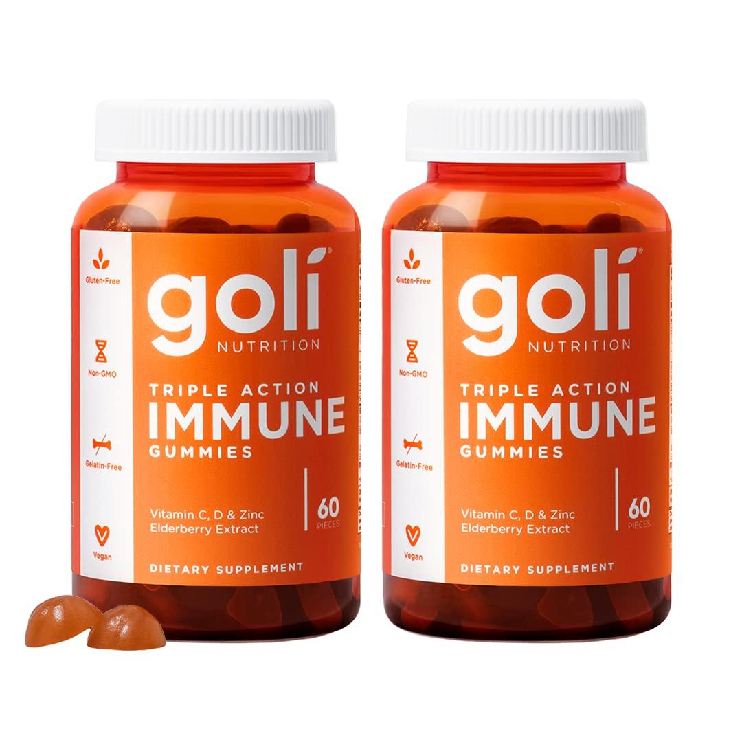 Goli Goli Immune Vitamin Gummy - 120 Count - Elderberry, Vitamin C, D & Zinc, Vegan, Non-GMO, Gluten-Free & Gelatin-Free, Pack of 2