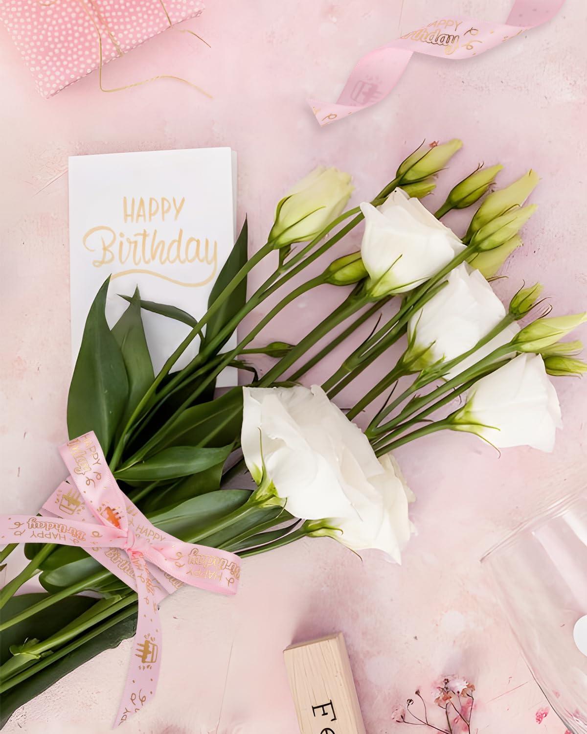Pineraap Pineraap 4 Rolls 20 Yards Happy Birthday Ribbon, 0.75 Inch Birthday Ribbon for Flower Bouquet, Gift Wrapping, Birthday Party Decoration