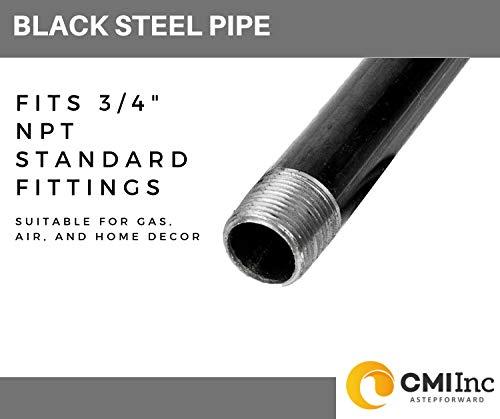 CMI Inc CMI Inc 3/4" X 6" Industrial Black Pipe, Malleable Cast Iron Pipe Nipple, for Vintage DIY Furniture Home Pipe Decor, Fits 3/4 Inch Black Threaded Pipe Nipples and Fittings 10 PACK (3/4" X 6")