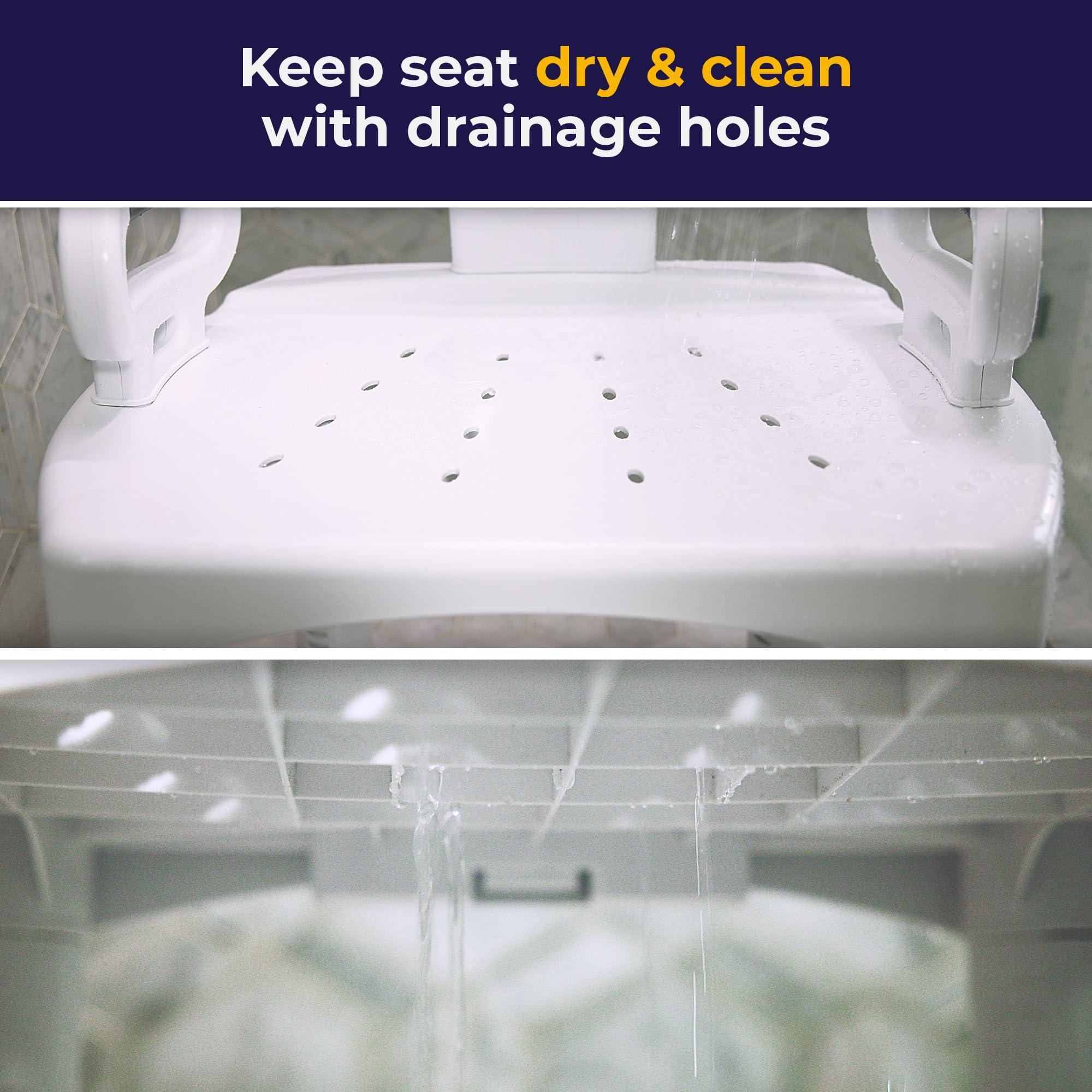 Drive Medical Drive Medical RTL12505 Handicap Bathroom Bench with Back and Arms, White