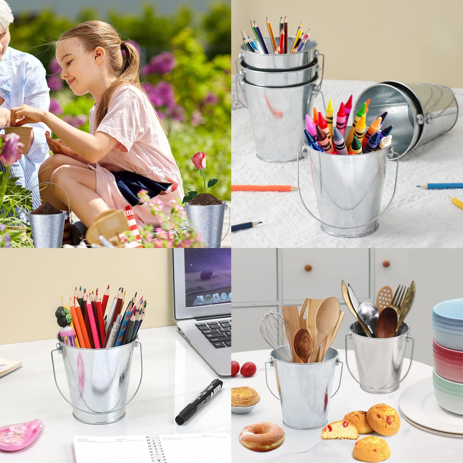 Smilhapi Smilhapi Small Metal Buckets with Handle, 12PCS Galvanized Metal Buckets, Small Metal Pail,Tin Buckets for Party, Flower Pots and Pencil Holders, Summer Beach Buckets for Kids, Party Favors Supplies