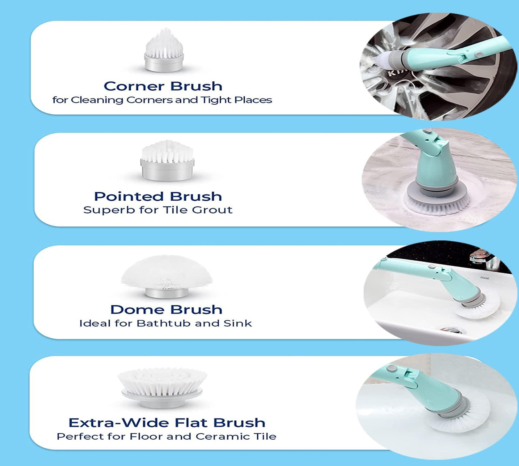 Purisoul Electric Spin Scrubber,360 Power Scrubber with Long Extendable Handle and Cordless,Shower Scrubber for Cleaning,Tub and Tile Kitchen Scrubber Equipped with 4 Multi-Purpose Cleaning Brush Heads(Blue)