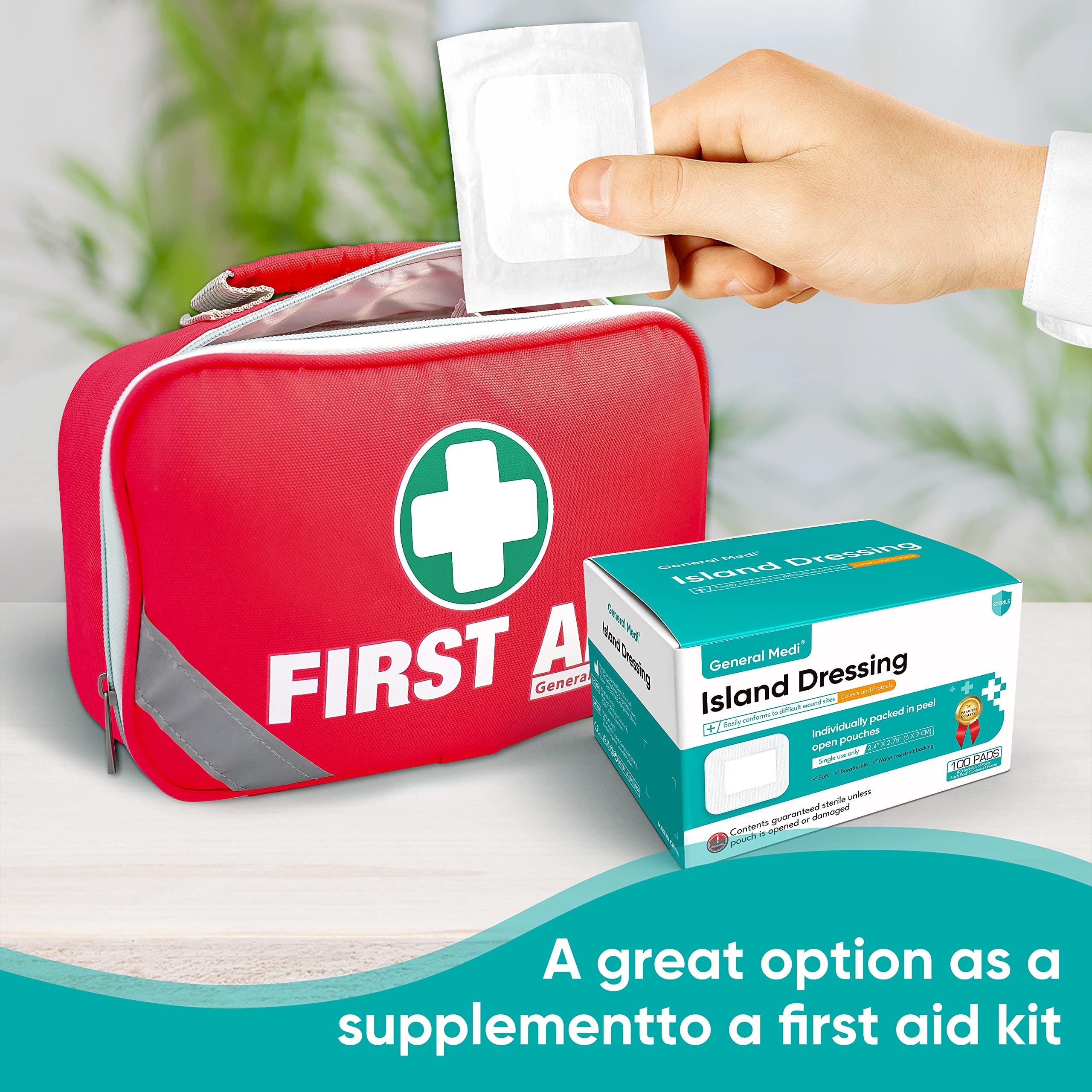 General Medi General Medi Sterile Island Dressing Bordered Gauze 100 Count, 2.4" x 2.75" Gauze Pads, Wound Care Pad with Adhesive Border - Sterile, Soft & Highly Absorbent Medical Grade Dressing Pad