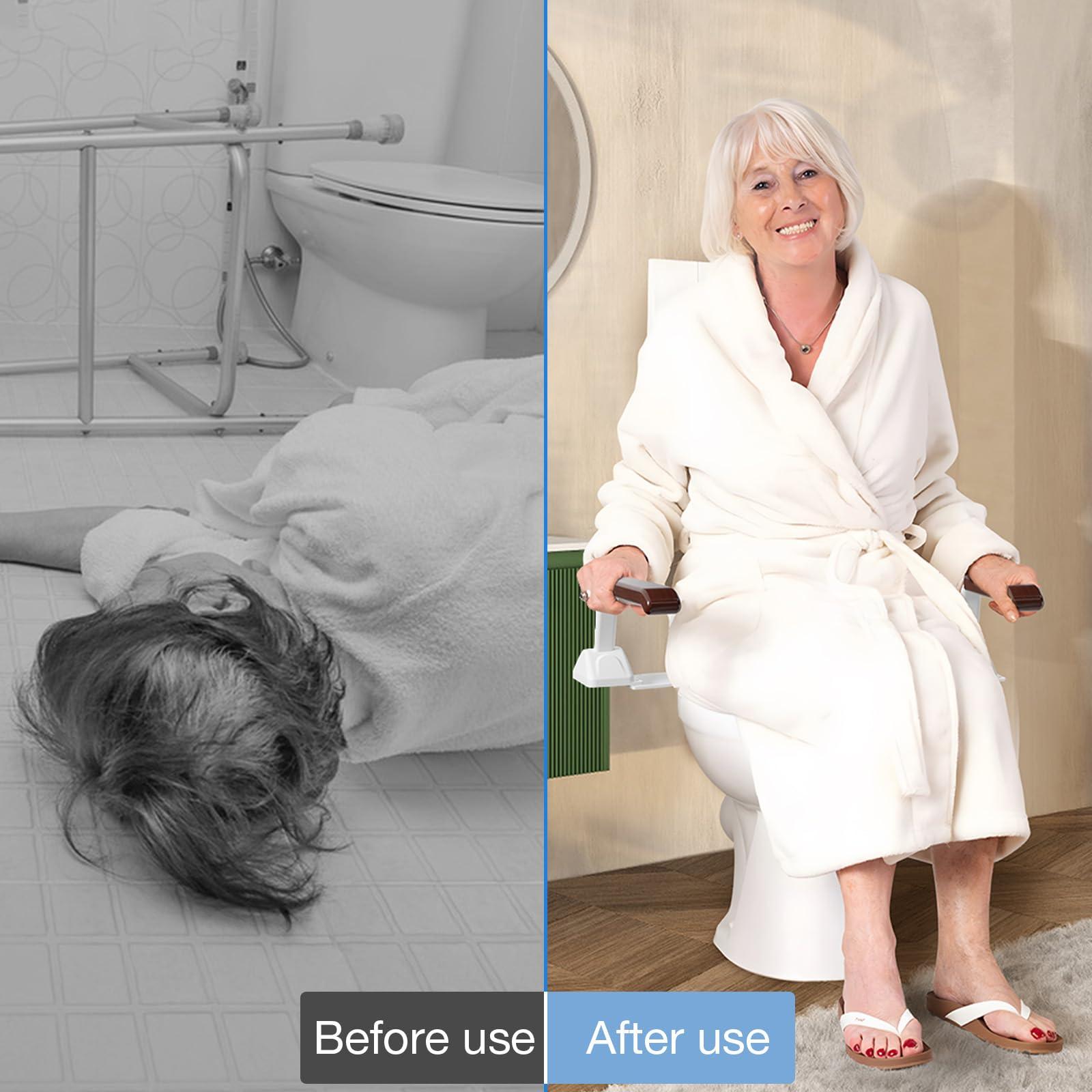 HWAEYEM Toilet Safety Rails for Seniors520lbs), Adjustable Toilet Handle for The Elderly and Disabled, Handicap Toilet Safety Frame Grab Bars, Toilet Support Rails