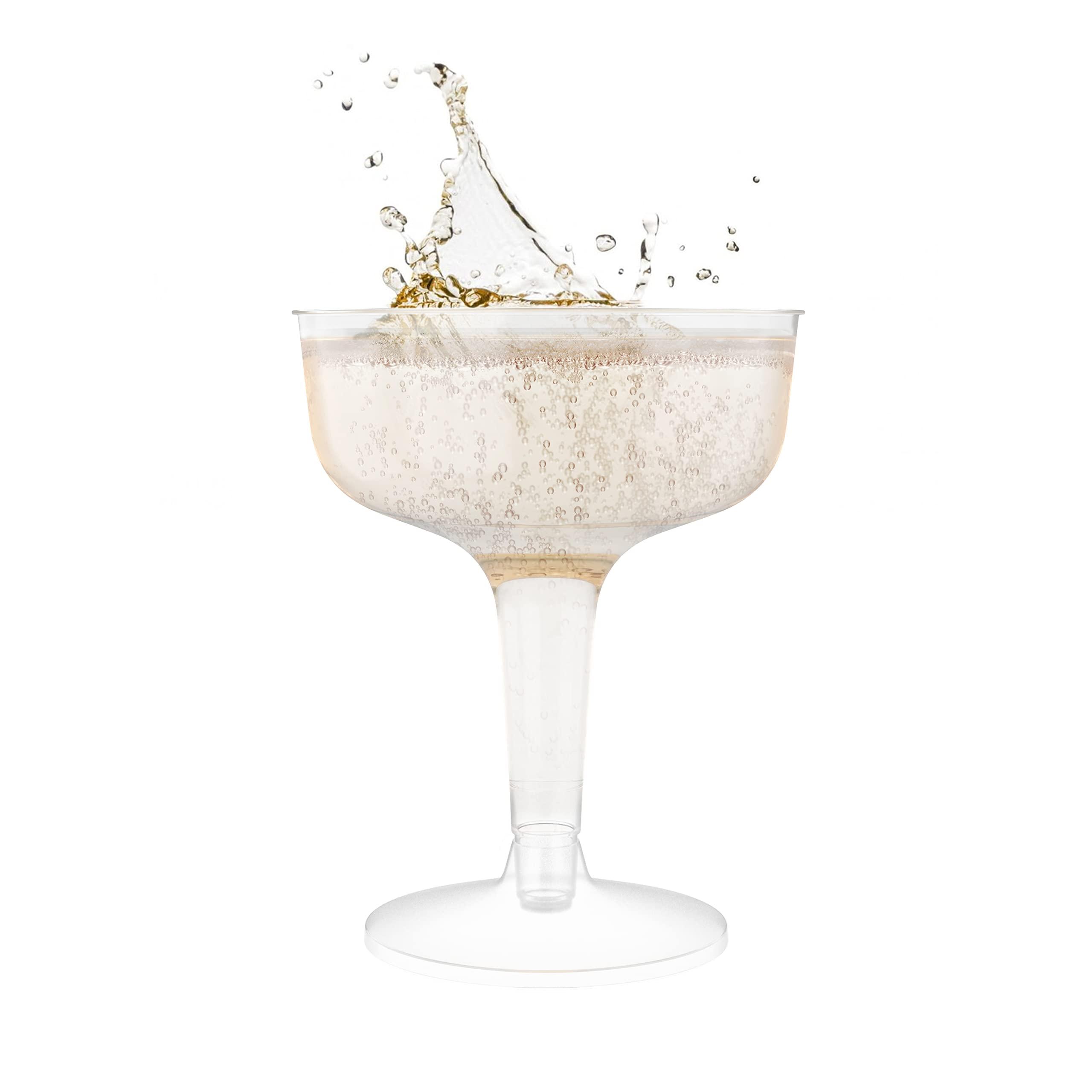 Exquisite Exquisite Plastic Champagne Coupe Glasses Set -96 Pack 4 Oz. - Crystal Clear Disposable Champagne Glasses With Stem - Plastic Champagne Glasses Disposable - Ideal For Weddings, Birthdays, And Parties