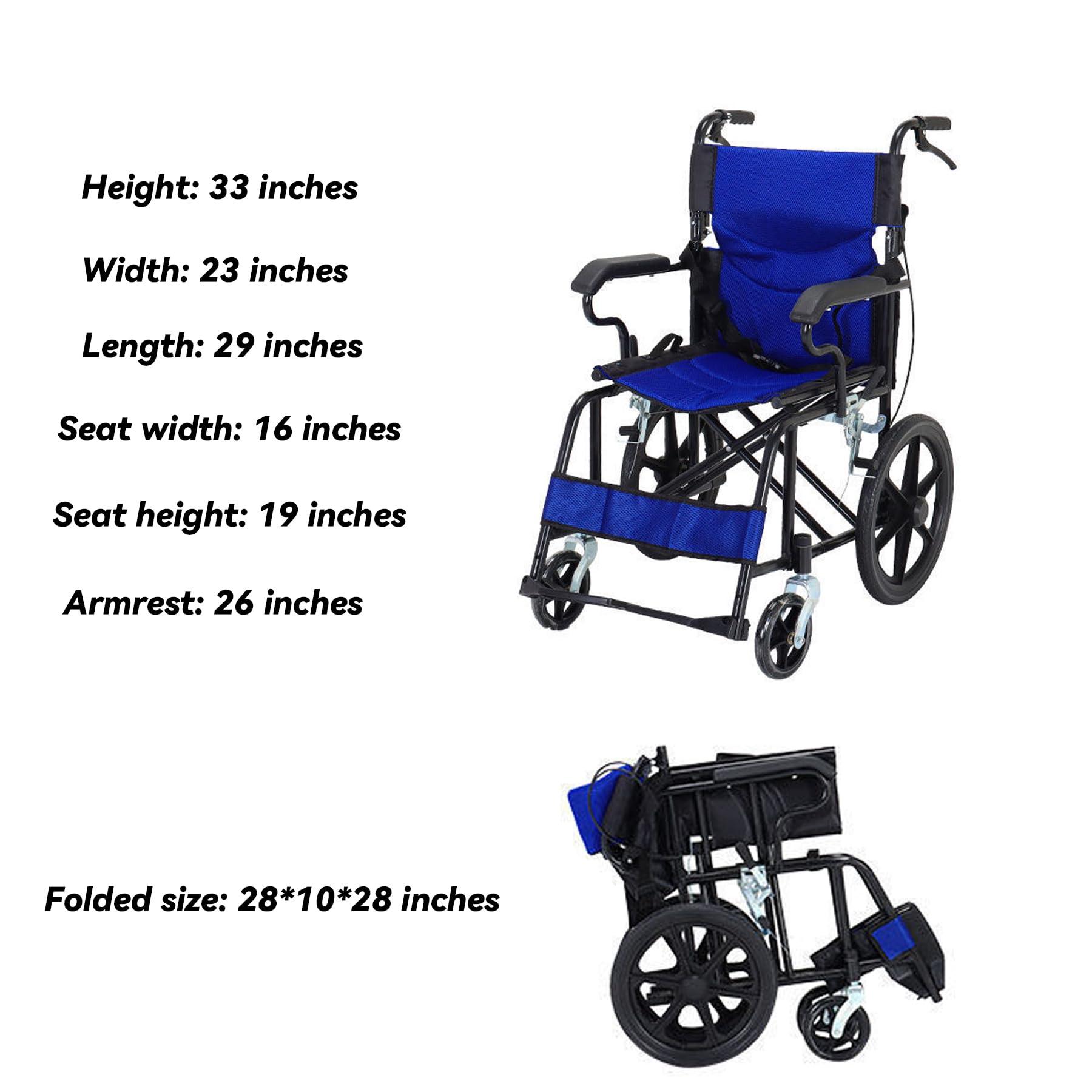 GLDDFDG GLDDFDG Portable Lightweight Wheelchairs with Handbrake,Ultra Light Folding Transport Wheel Chair,Transport Wheelchairs for Adults, Breathable Seat Cushion,Foldable Pedall,Trolleys for Elderly,Black