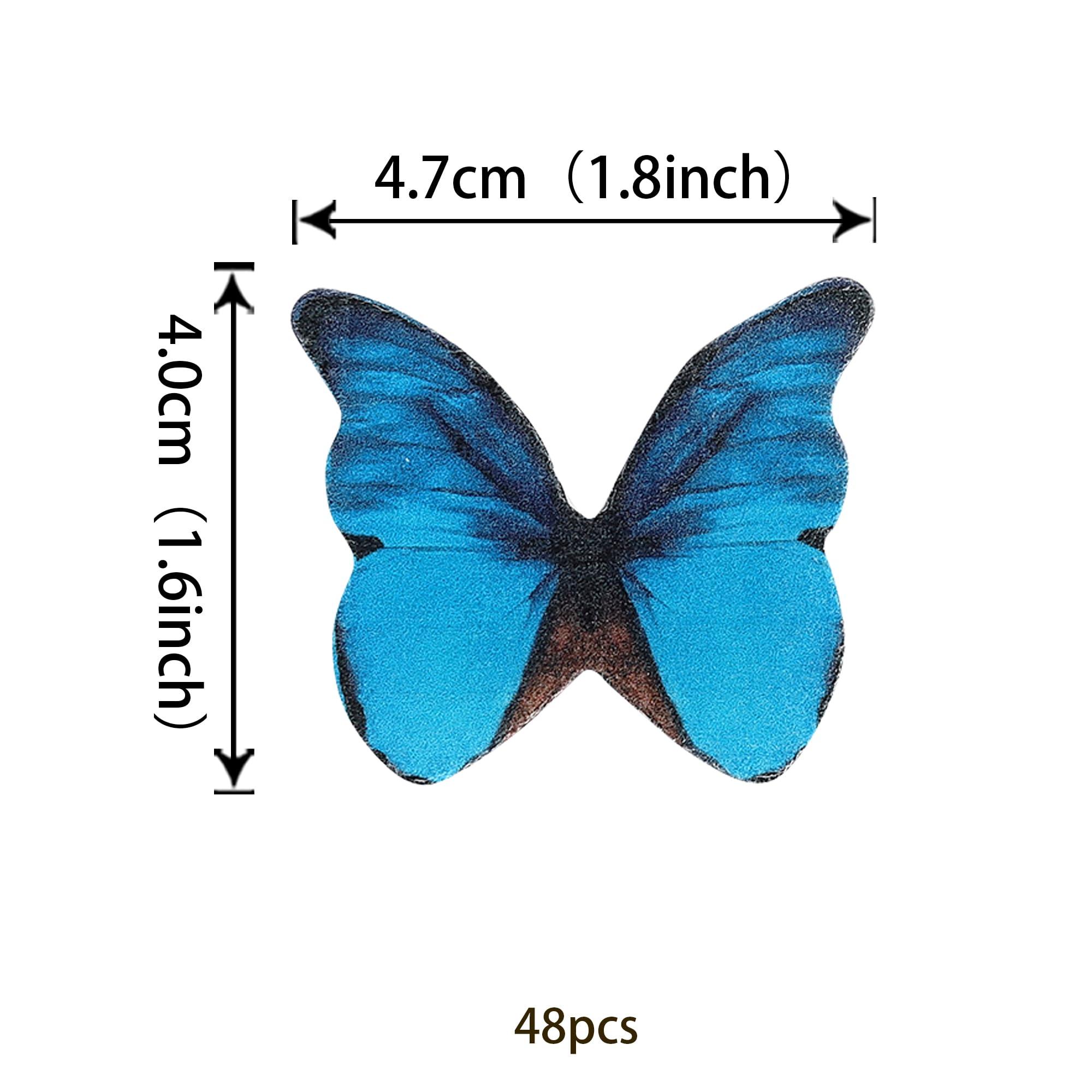 ZHUOWEISM 48PCS Edible Butterfly Cupcake Toppers Edible Butterfies for Cake Decorating Wafer Paper Edible Butterfly Cupcake Picks for Wedding Anniversary Kids Birthday Party Cake Decorations Supplies Blue