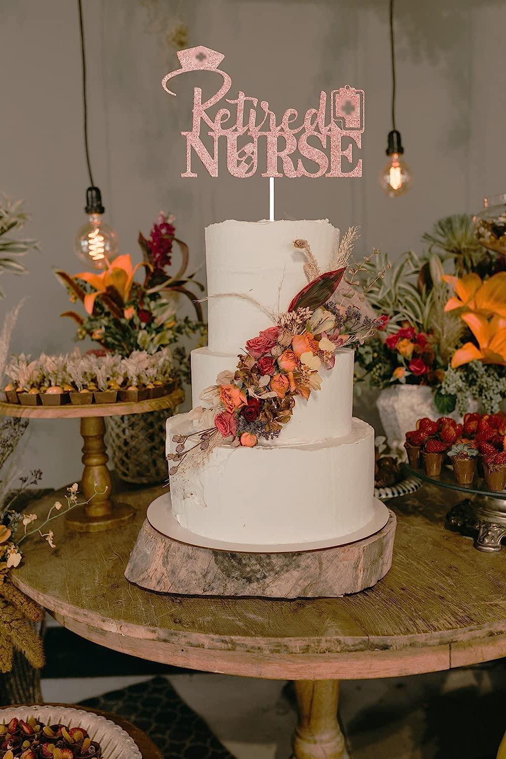 Four Ever Sweet Retired Nurse Cake Topper, Nurse Retirement Party Decor Sign, Going Away Cake Decorations for Coworkers, A Nursing Legend Retires Cake Topper Rose Gold