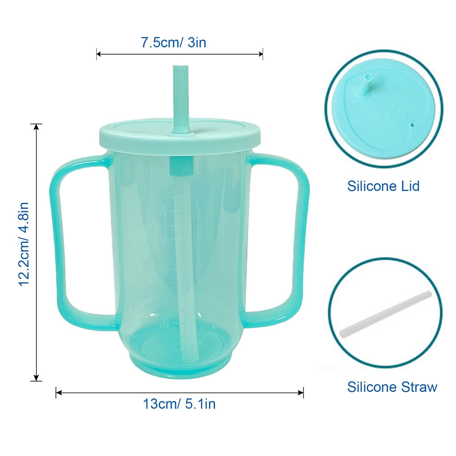 Qancesd Qancesd Adult Sippy Cups for Elderly 12oz Sippy Cup with 2 Handles No Spill Cups for Adults Straw Cups Dysphagia Cups for Disabled Patients