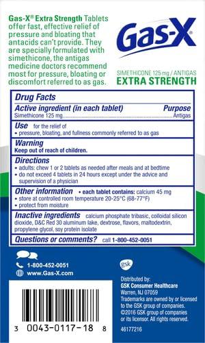 Gas-X Gas-X Extra Strength Chewable Gas Relief Tablets with Simethicone 125 mg, Cherry - 18 Count (Pack of 2)