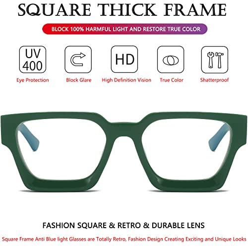AIEYEZO AIEYEZO Square Thick Frame Glasses for Women Men Fashion Blue Light Glasses Trendy Chic Computer Eyeglasses (Black + Green)