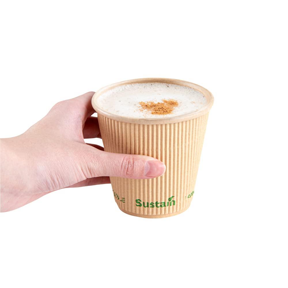 Restaurantware Restaurantware-Sustain 8 Ounce BPI-Certified Hot Cups, 500 Insulated Ripple Coffee Cups - Lids Sold Separately, Leakproof PLA Coating, Compostable Kraft Paper Cups, For Hot Or Cold Drinks