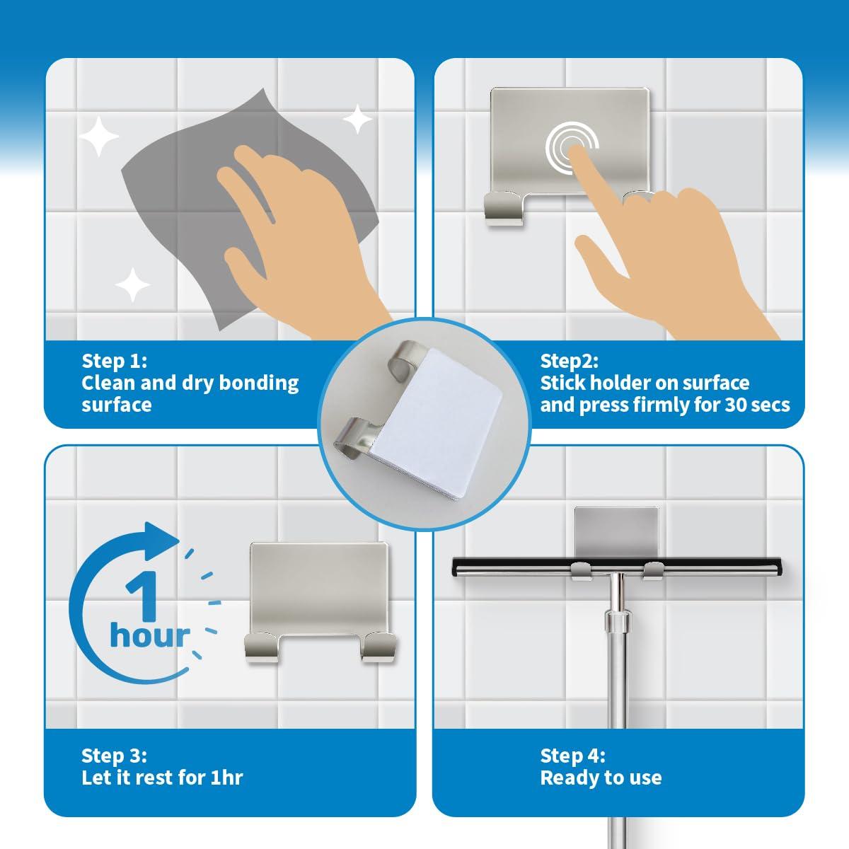 Grand Fusion Housewares Grand Fusion Shower Squeegee with Long Handle for Glass Doors, Tile Walls, Mirrors and Windows. Telescoping Squeegee for Glass Cleaning. Bathroom Stainless Steel Squeegee, 10inch Wide, Chrome  1pk