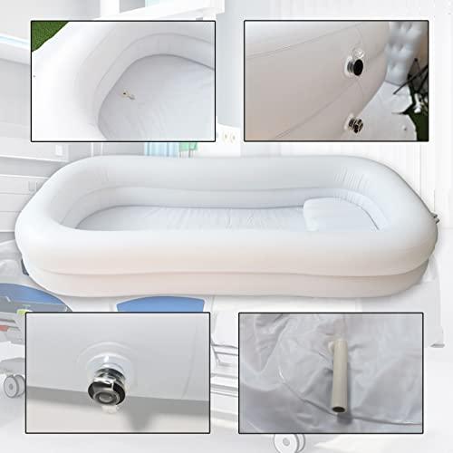 WUEURU Portable Medical Inflatable Bathtub for Shower Large Bath Basin Kit Adults Bed Beside Bathtub & Electric Air Pump Water Bag Air Pillow Wash Fullbody for Disabled Elderly Bedridden Patients Handicapped