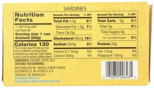 Reese Reese Skinless and Boneless Sardines, Low Sodium in Water, 4.38-Ounce (Pack of 10) Packaging May Vary