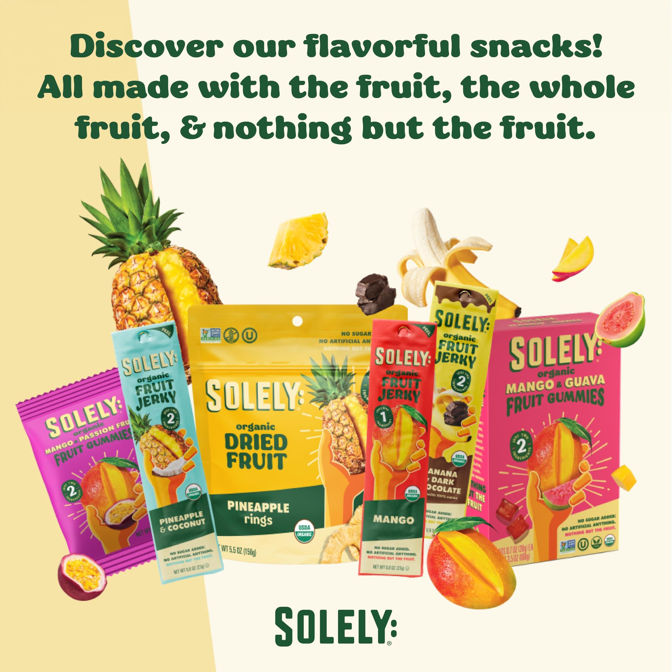 SOLELY SOLELY - Organic Fruit Jerky Variety Pack - 8 Flavors, 8 Individually Wrapped Fruit Strips - Fruit Leather Made from Dried Fruit - Healthy Snacks for Adults & Kids - Non GMO, Vegan - 0.8oz (23g)