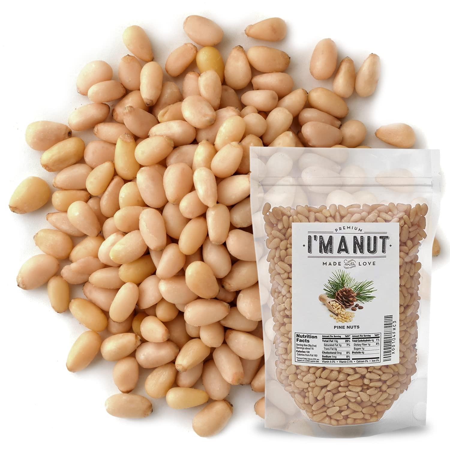 I'M A NUT Premium Raw Pine Nuts 48oz (3 lbs.) Non-GMO, No Additives Batch Tested Gluten & Peanut Free, Resealable Pouch for Freshness, Unsalted Pine Nuts - Perfect for Pesto, Salads, Gourmet Cooking and Baking