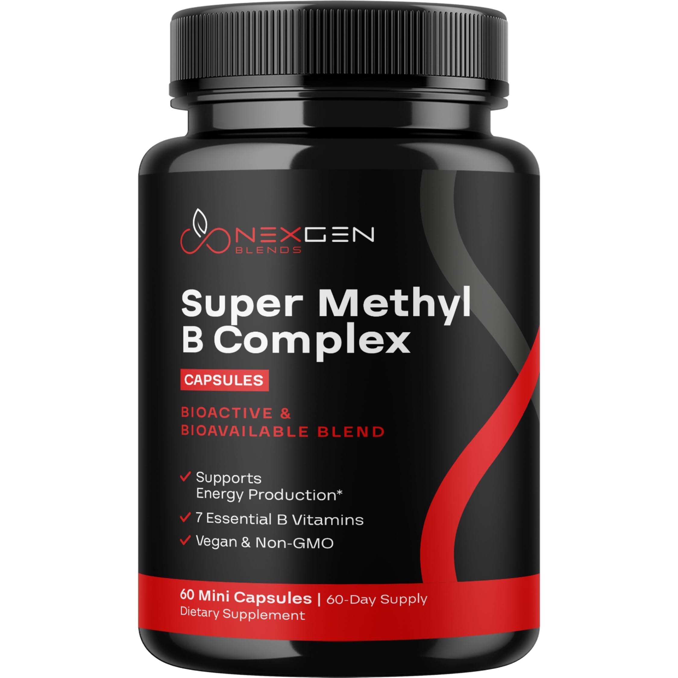 NEXGEN BLENDS Methylated B Complex Vitamin Supplement - Bioactive Methyl B Complex with 5-MTHF Methyl Folate & B12 Methylcobalamin for Brain Heart Energy & Homocysteine Support - Super Vitamin B Complex - 60 Caps