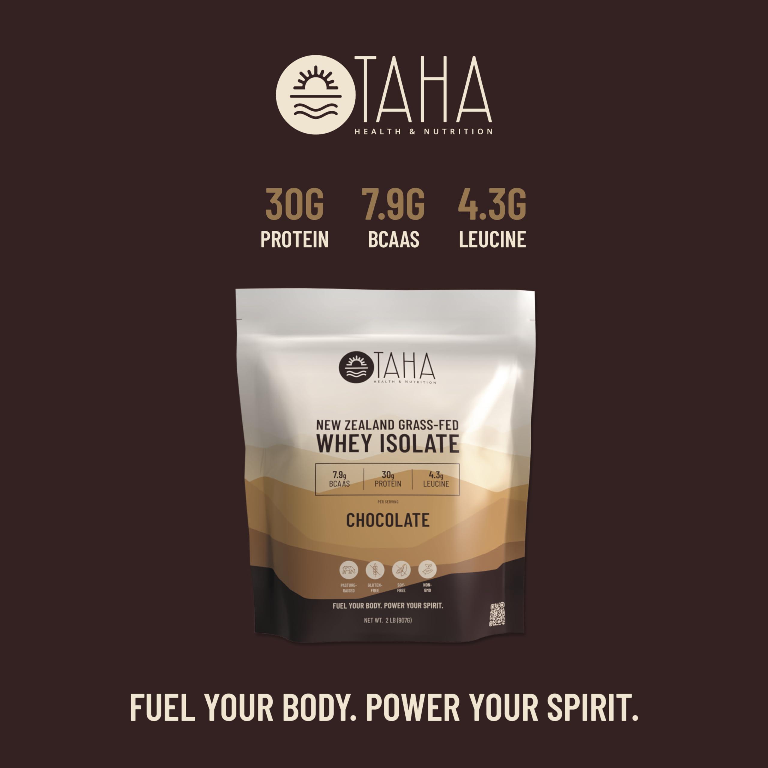 Taha Health & Nutrition Taha Health & Nutrition Chocolate Whey Protein Isolate Powder, 30g Protein, 7.9g BCAAs, 4.3g Leucine | New Zealand Free-Range, Grass-Fed Dairy | Gluten-Free, Keto, Kosher | 2LB, ~24 Servings