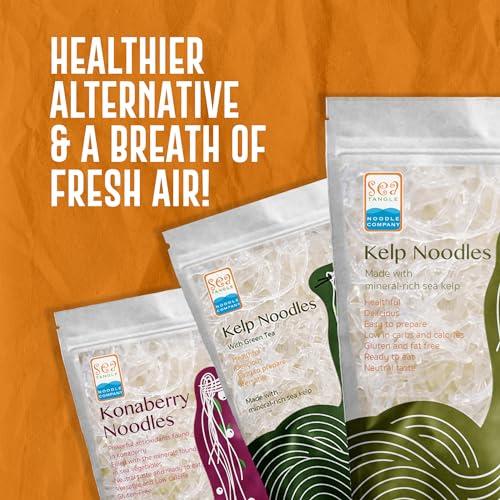 SEA TANGLE NOODLE COMPANY Sea Tangle Organic Green Tea Kelp Noodles (12oz) - Low Calorie Asian Noodles for Healthy Noodle Dishes - Gluten Free, Keto Noodle Sub for Rice Noodles, Glass Noodles, Pad Thai Noodles, Vermicelli