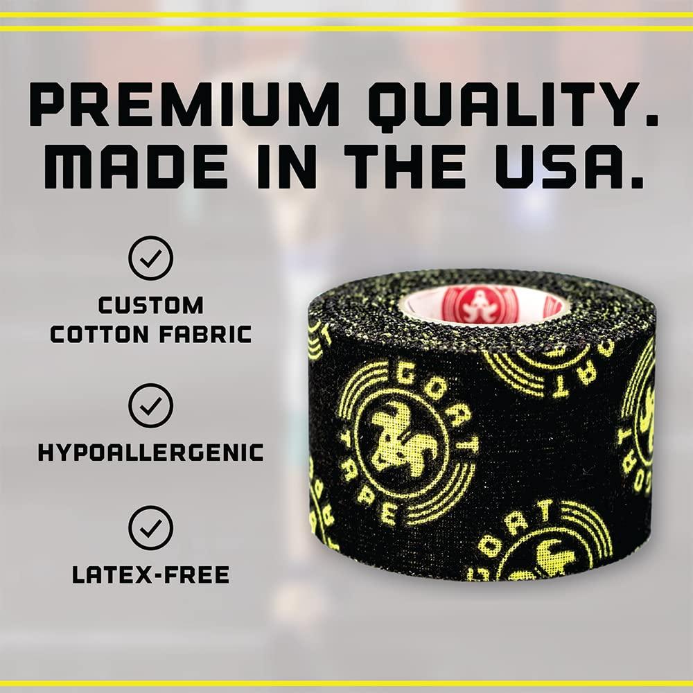 Goat Tape Scary Sticky Premium Hook Grip Tape, Athletic Tape for Cross Training, Weightlifting Tape, Cross Training Accessories, Sports Grip Tape - 30 Feet Long, Black/Yellow, 4 Rolls