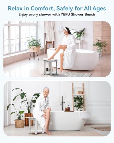 YEFU Elderly Shower Chair for Inside Shower: Shower Stool Waterproof Plastic White Small for Shaving Legs Bathtub Small Spaces - Shower Bench Seat for Adults Seniors Disabled