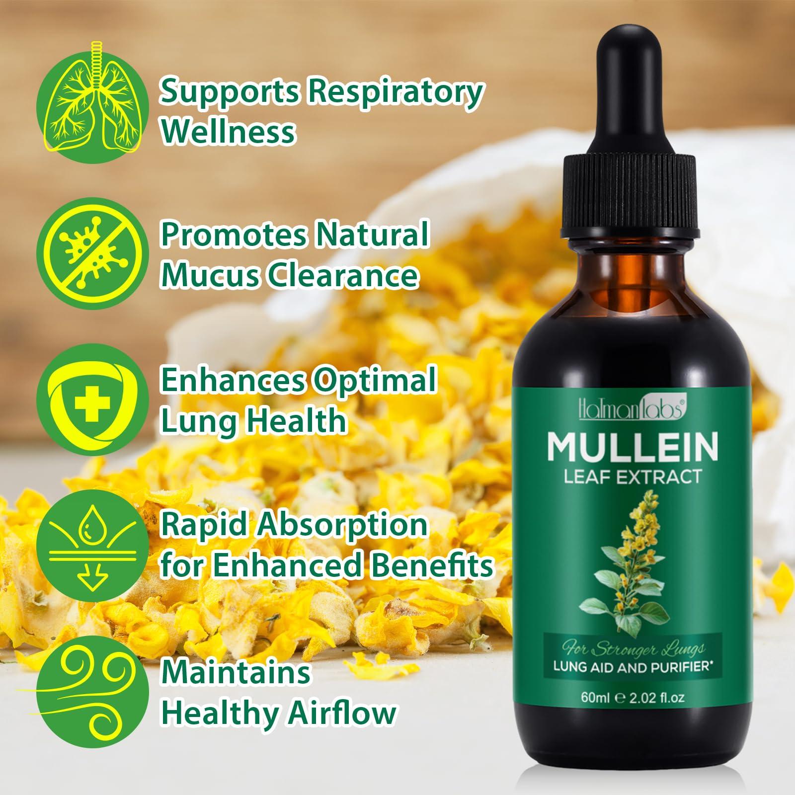 MXCZBSM Mullein Leaf Extract for Lungs, Mullein Drops for Lungs, Support Lung, Respiratory Function for Healthy Breathing, Improvement in Pulmonary Function, Natural & Safe Supplement (1 PC)