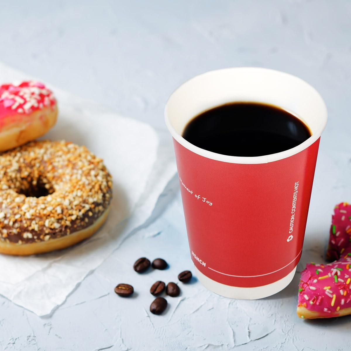 HSHCH HSHCH Disposable Coffee Cups with Lids 12 oz (100 Pack), Red Double Wall Insulated Coffee Cup for To Go Hot Cold Beverage, Tea, Chocolate, Drinks