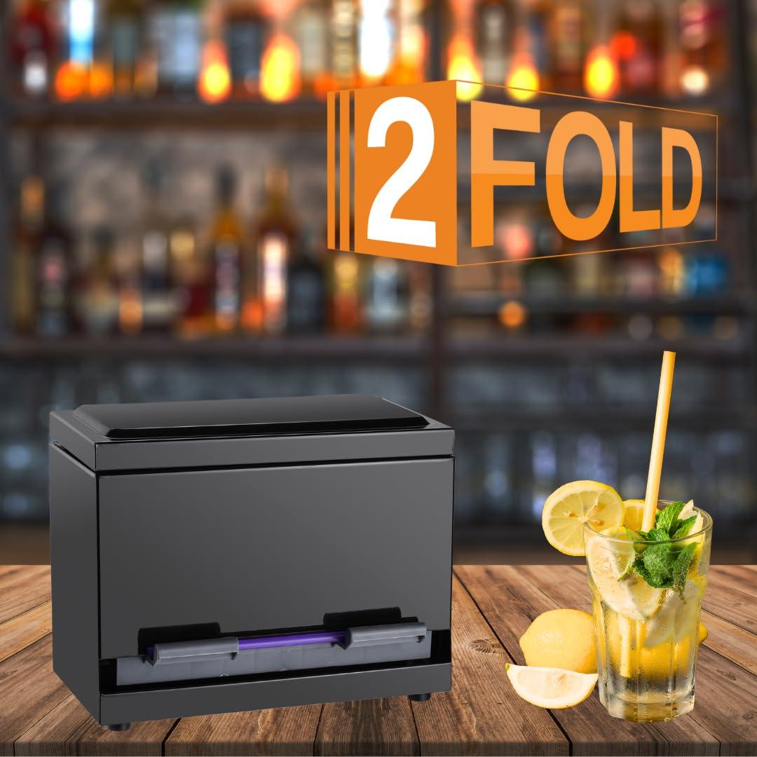 2Fold 2Fold Stainless Steel Straw Dispenser - Drinking Straw Holder For Bulk Unwrapped Paper and Disposable Plastic Straws - Includes Custom Label Stickers (Black)
