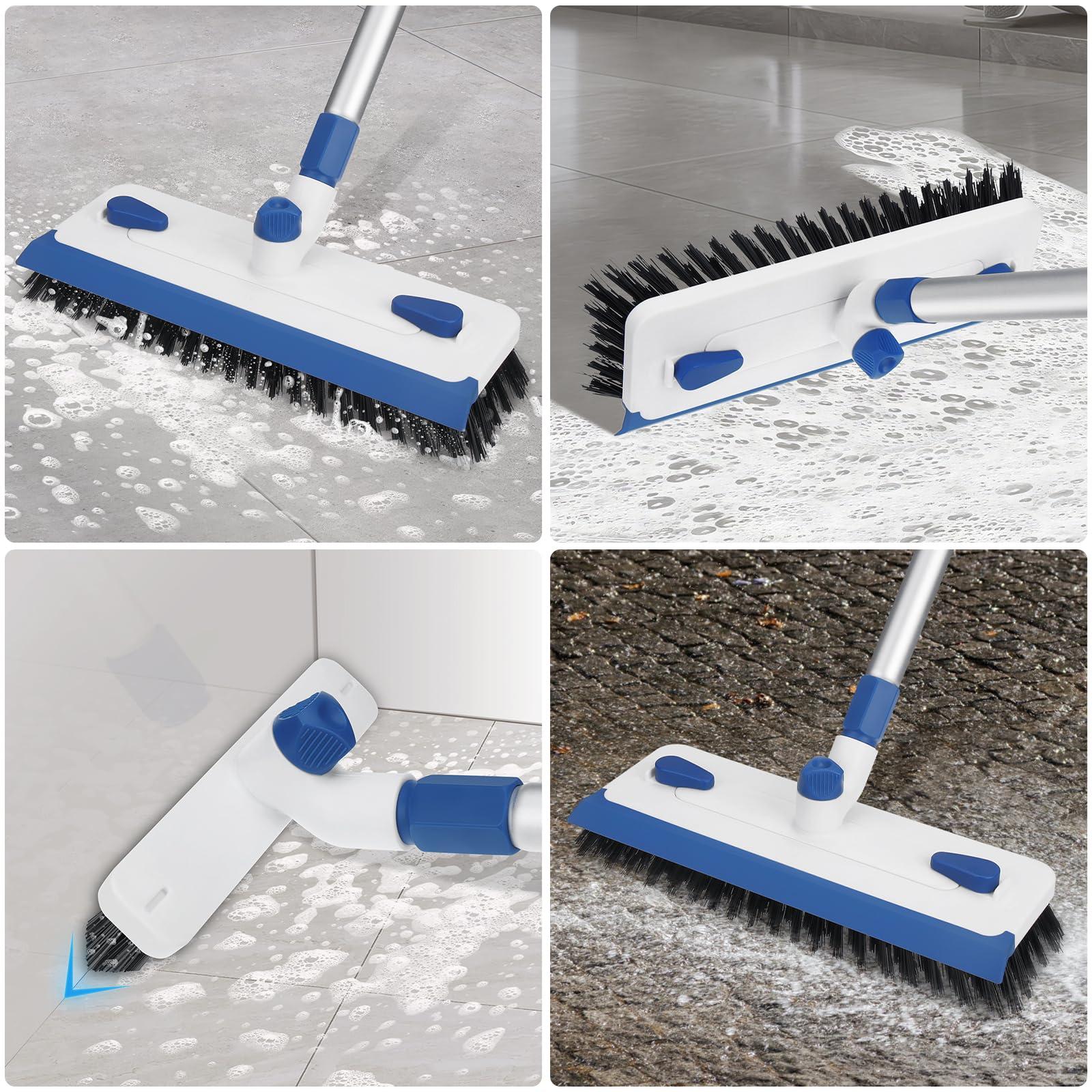 Qaestfy Qaestfy Floor Grout Scrub Brush with Squeegee 3 in 1, 55\'\' Extendable Long Handle Floor Scrubber Cleaner Brush for Scrubbing Deck, Tile, Garage Floor, Patio, Concrete, Rug, Shower Bathroom