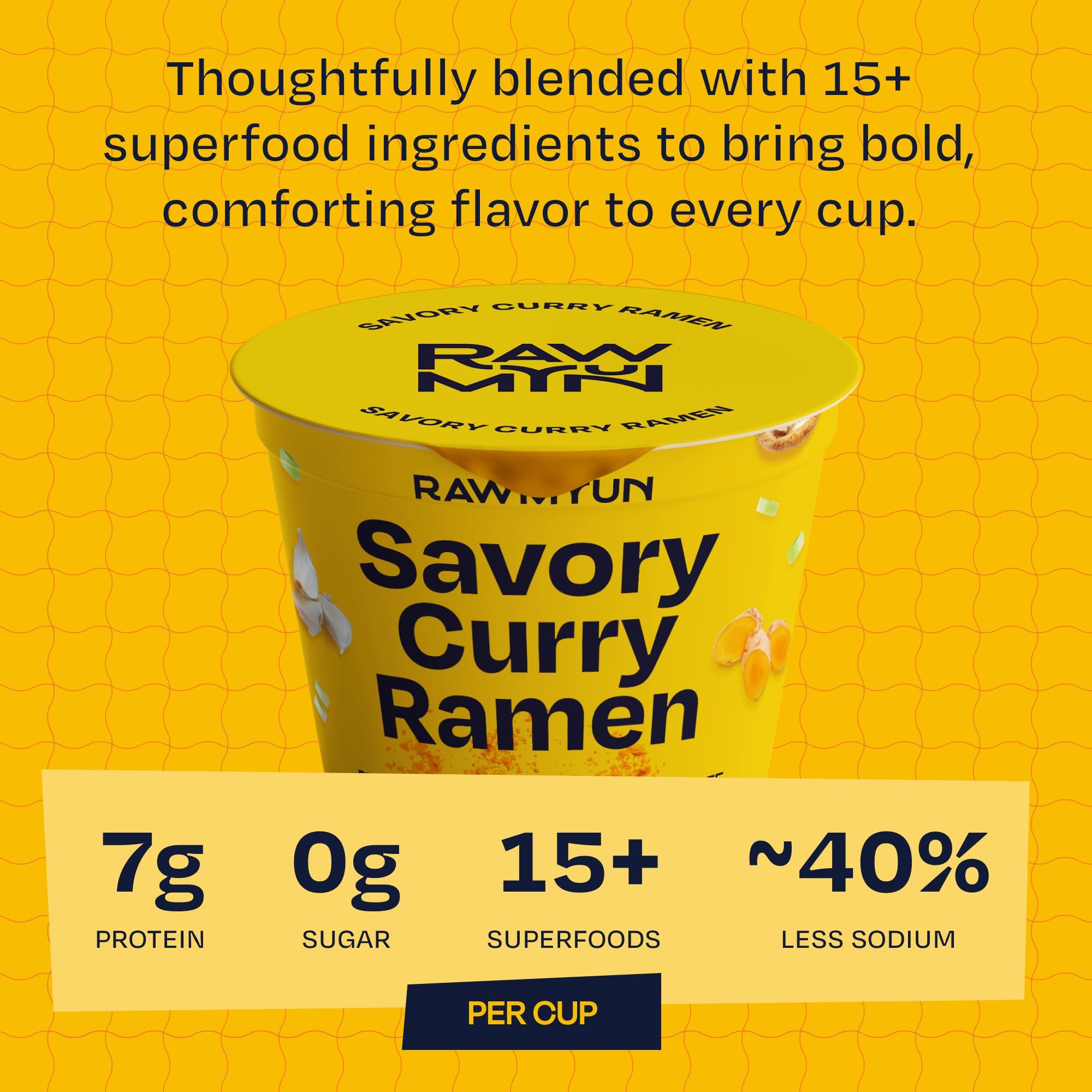 Rawmyun RAWMYUN Gluten Free Healthy Korean Ramen Vegan Superfood Clean Ingredients Plant-Based Cup Noodles made with Organic Rice Noodles Instant Soup | No MSG, Non-GMO, Real Ingredients (6 Savory Curry)
