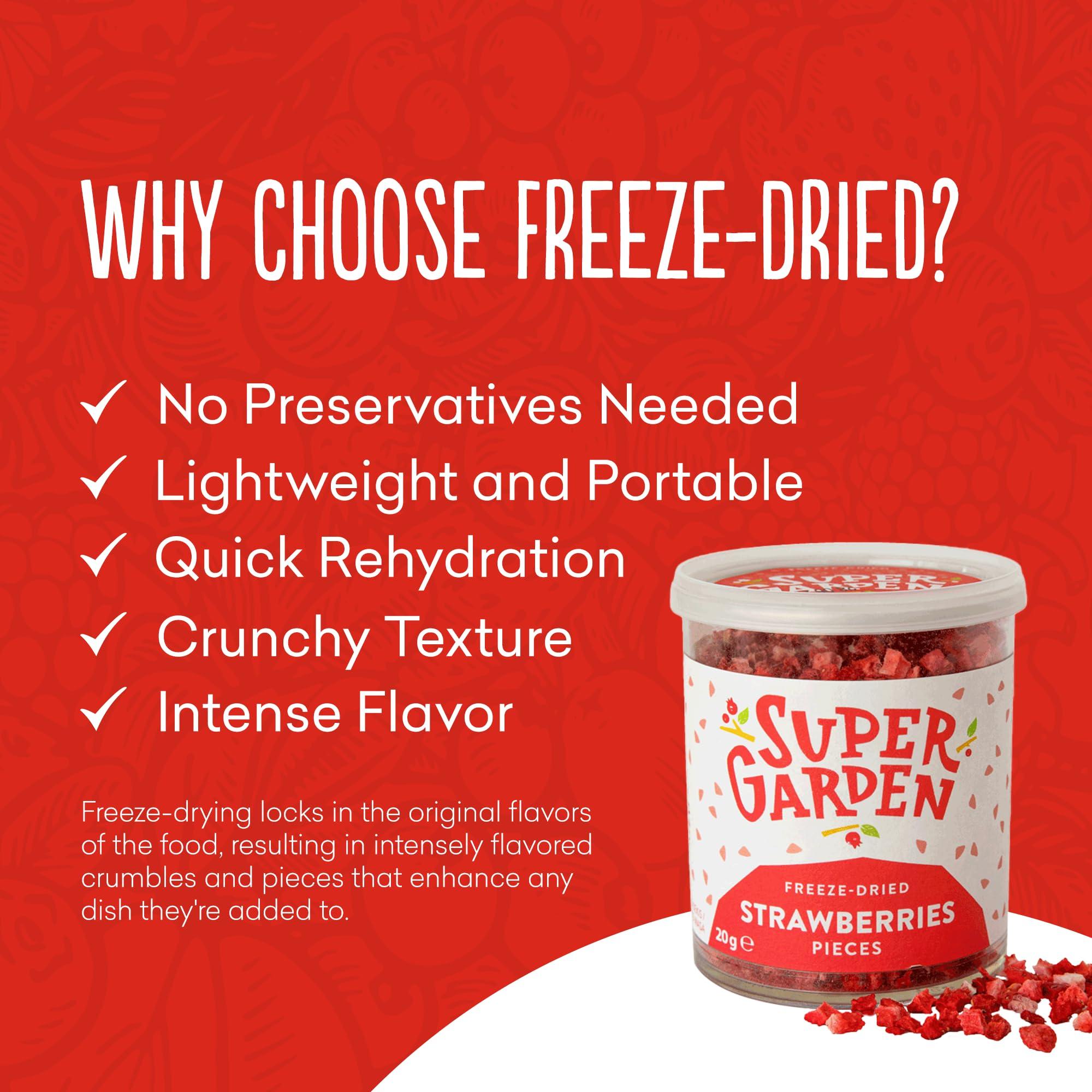 Super Garden Super Garden Freeze Dried Strawberries | Crunchy Flavorful Pieces for Cereal, Yogurt, & Baking | Freeze Dried Fruit Strawberry No Sugar Added | Freeze Dried Berries - Healthy Snack for Kids and Adults | Space and Astronaut Food | 1.13 oz