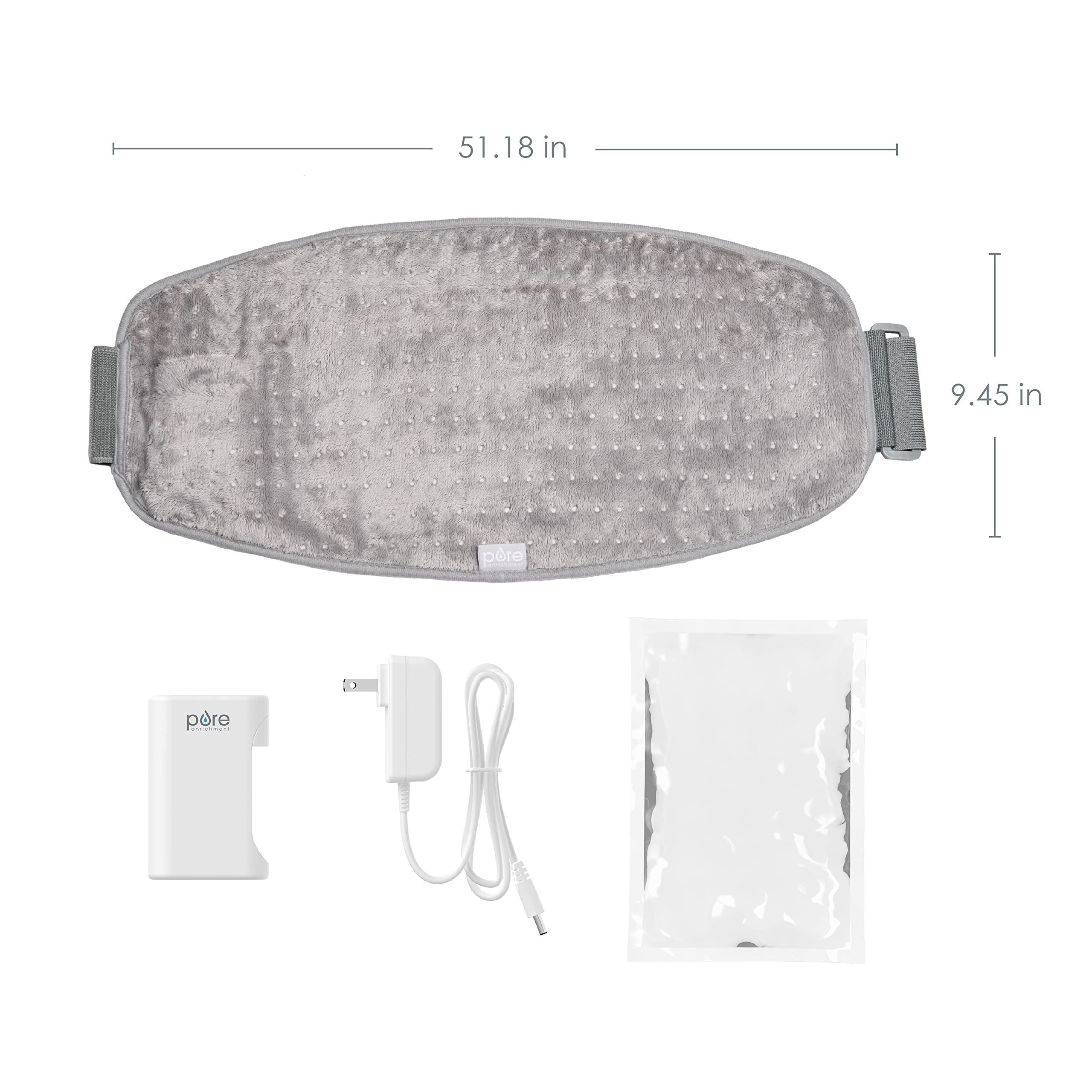 Pure Enrichment Pure Enrichment PureRelief Cordless Lumbar and Abdominal Heating Wrap - 4 Heat Settings, 2-Hour Portable Use, Optional Hot/Cold Gel Pack, Super-Soft Micromink, and Universal Fit Strap