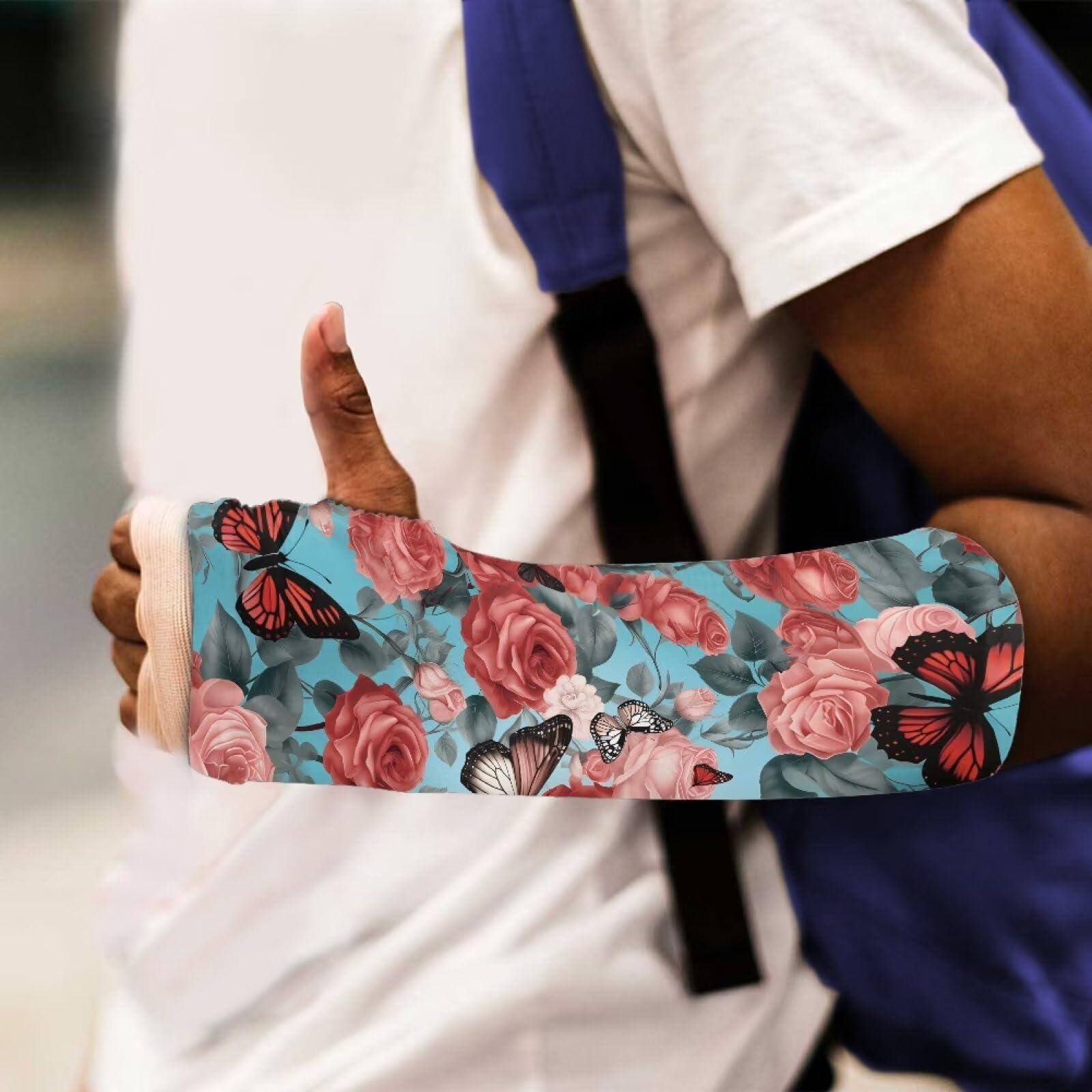Gomyblomy Gomyblomy Roses Butterfly Arm Cast Cover Elastic Short Cast Protector for Women Breathable Washable Arm Cast and Bandage Covers Protection Reusable Cast Sleeve for Bath Shower