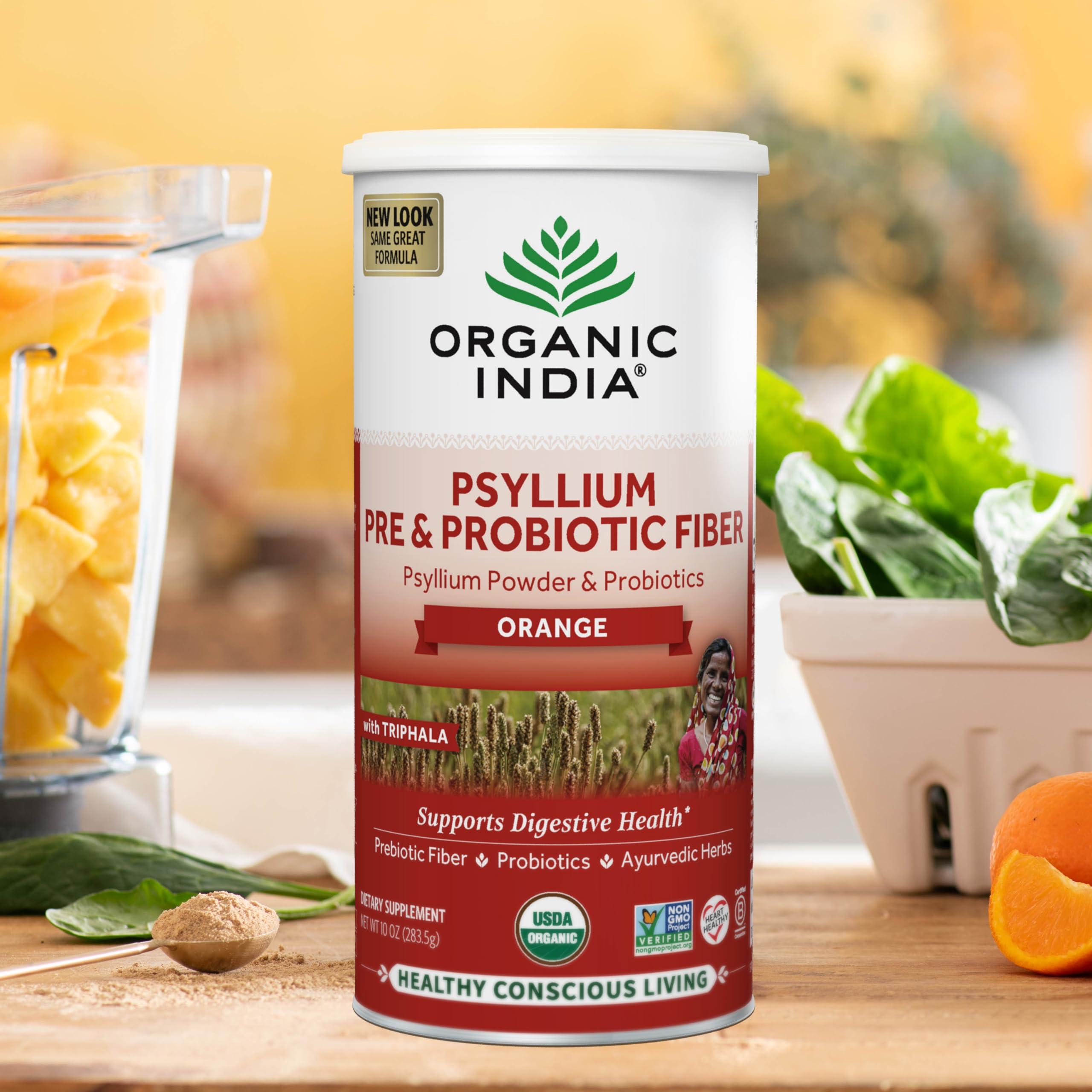 ORGANIC INDIA ORGANIC INDIA Psyllium Husk Powder - Pre & Probiotic Fiber Supplement, Organic Psyllium Husk Fiber Supplement with Whole Psyllium Husk, Dietary Fiber, USDA Organic, Vegan, Gluten Free - Orange, 10 Oz