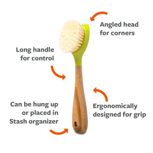 Full Circle Full Circle, White Bubble Up Bamboo Dish Brush, White & Be Good Kitchen Dish Brush with Bamboo Handle Long Handle Dish Scrubber with Tough Bristles, Green