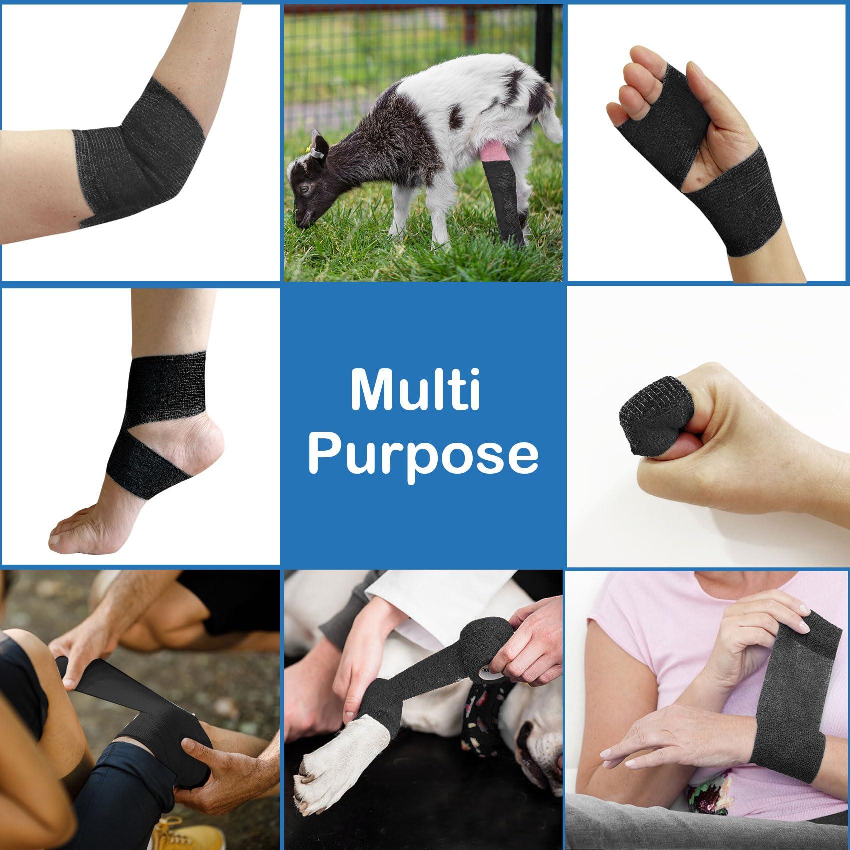 Lusy DM Lusy DM 36 PCS Self Adhesive Bandage Wrap 2\" X 5 Yards Elastic Cohesive Bandage Wrap Bandage Wrap Rolls Elastic Self-Adherent Tape for Stretch Athletic, Sports, Wrist, Ankle (Black)