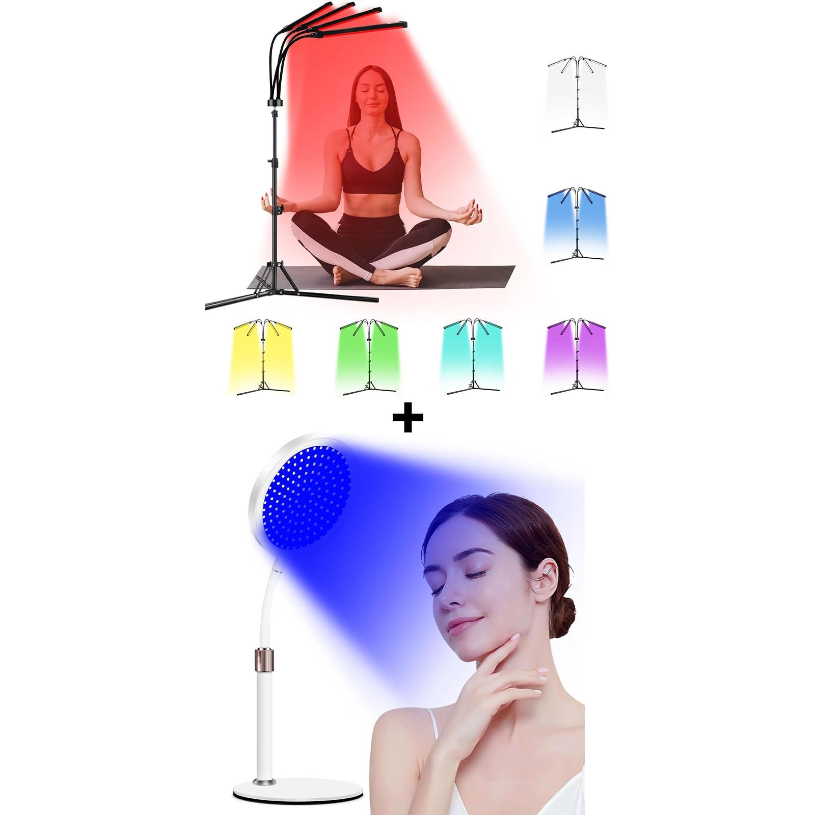 Devowellte 7 Colors LED Red Light Therapy Lamp with Stand & 7 Color Red Light Therapy Lamp with Base