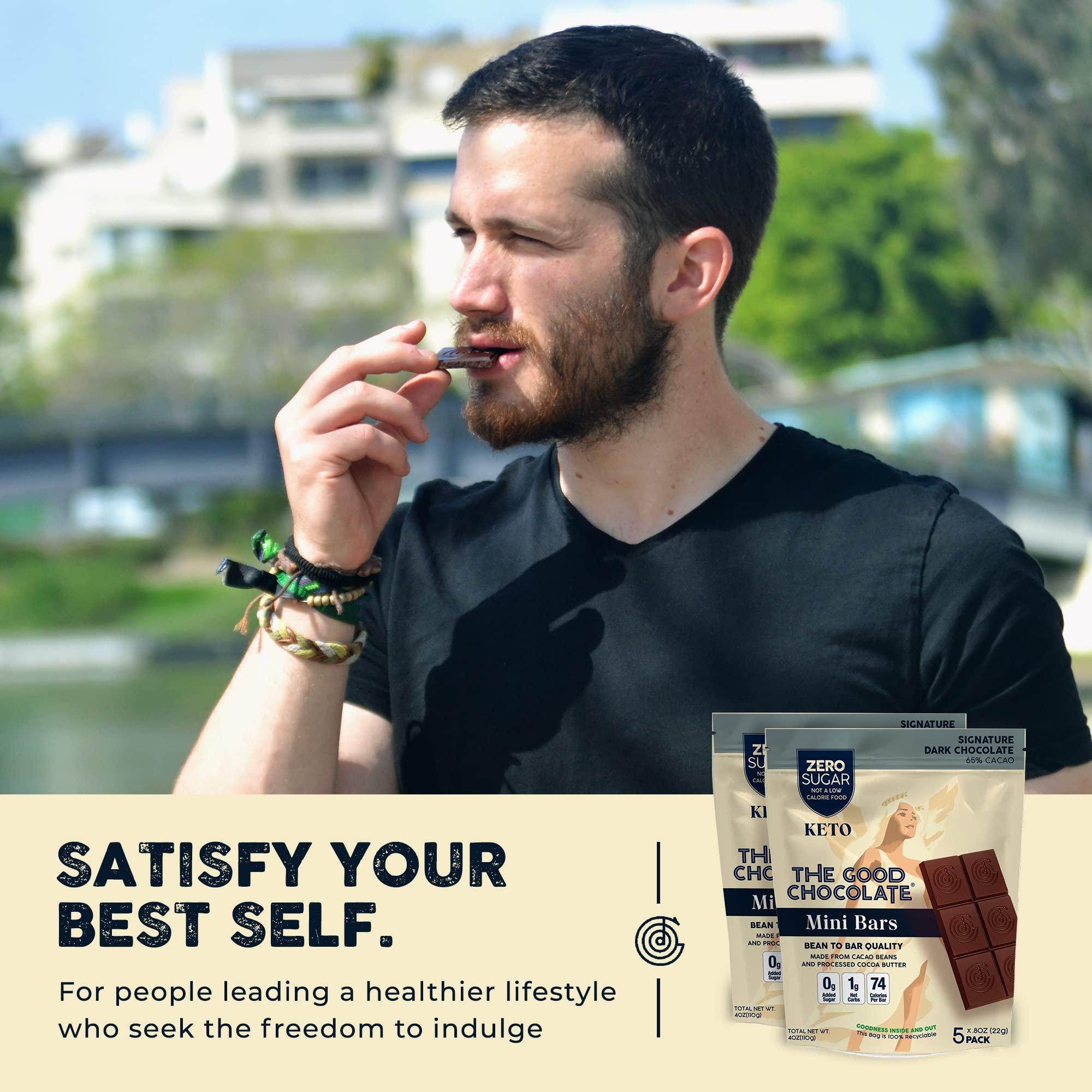 The Good Chocolate THE GOOD CHOCOLATE - Mini Signature Dark Chocolate Bars with Zero Sugar & Lower Net Carb - Keto Chocolate Bar Offers Lower Calorie Chocolate Candy - All Natural Non-GMO (Pack of 10)