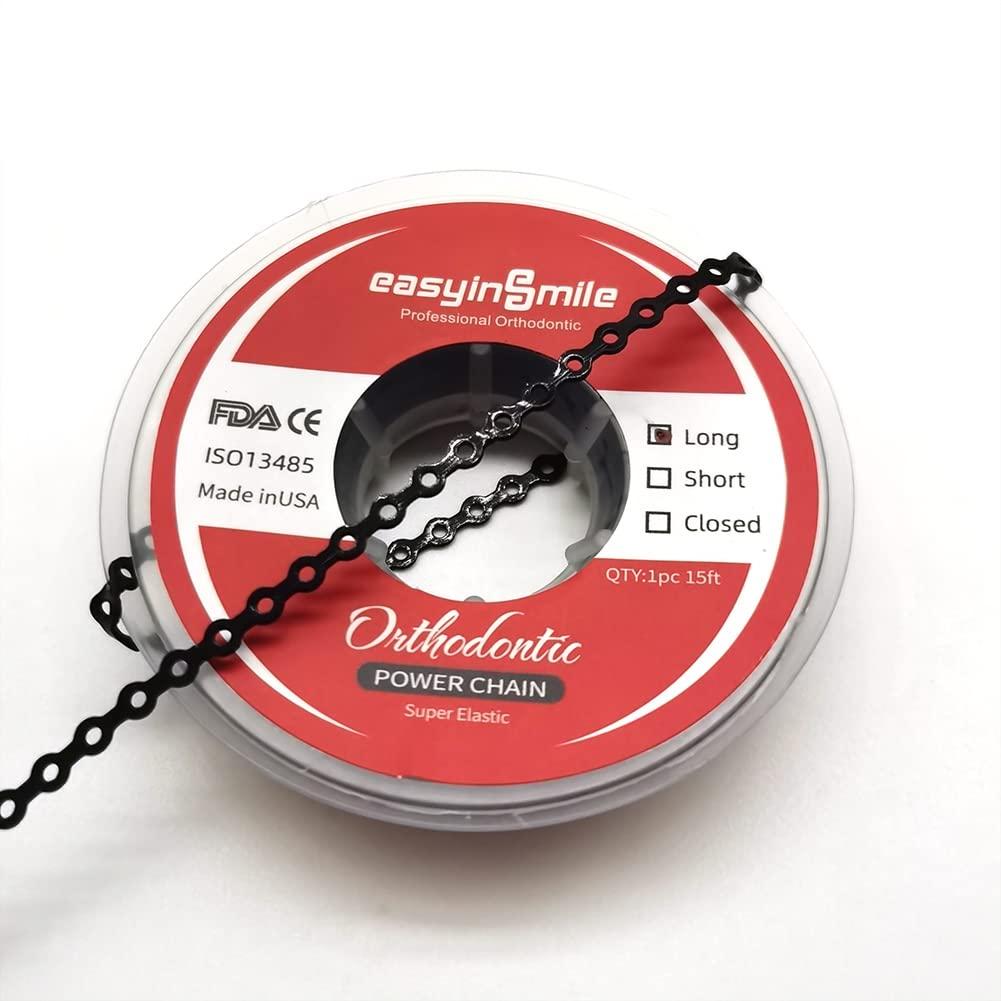 SNAWOP SNAWOP Dental Orthodontic Power Chain Multicolor Spool Elastic Rubber Bands for Teeth Braces (Long, Black)