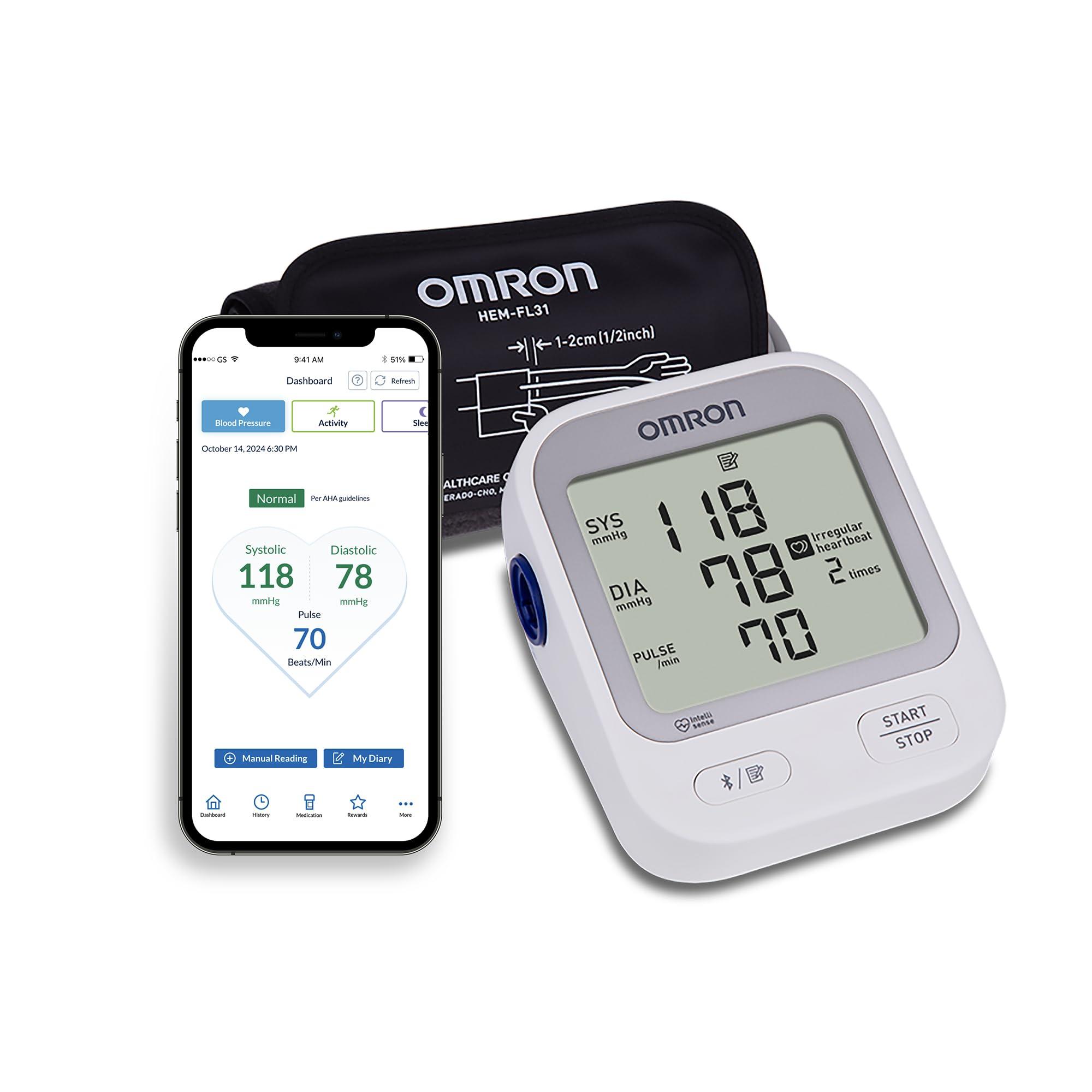 Omron OMRON Silver Upper Arm Blood Pressure Monitor with Large Display, Clinically Validated, Medical Grade, FDA Cleared, FSA/HSA Eligible, Uses OMRON Connect App for Unlimited Free Measurements